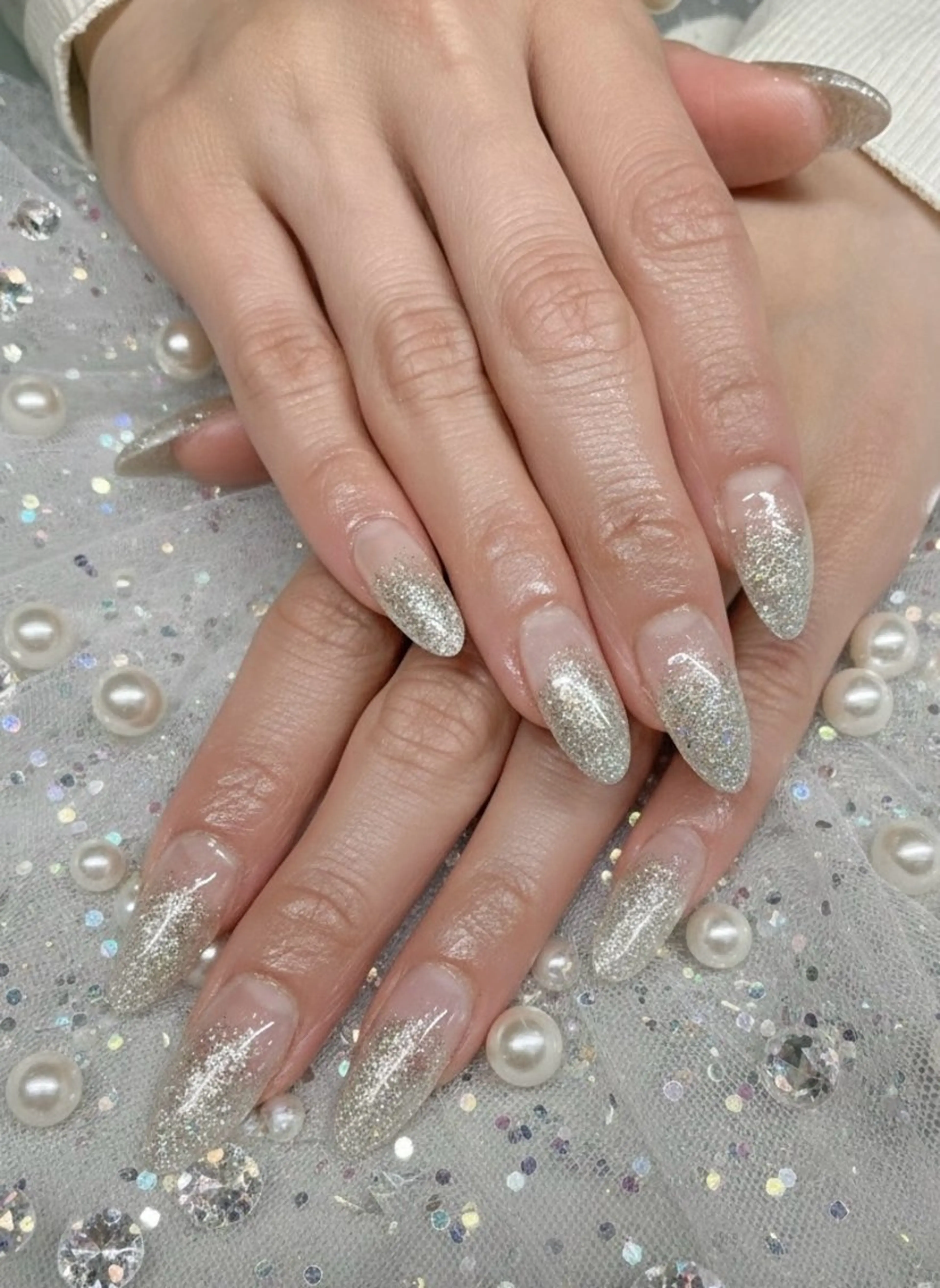 ネイル ワンカラーネイル シルバー ホワイト ハンドネイル TUNEHA堂 矢場町栄5丁目のネイルデザイン