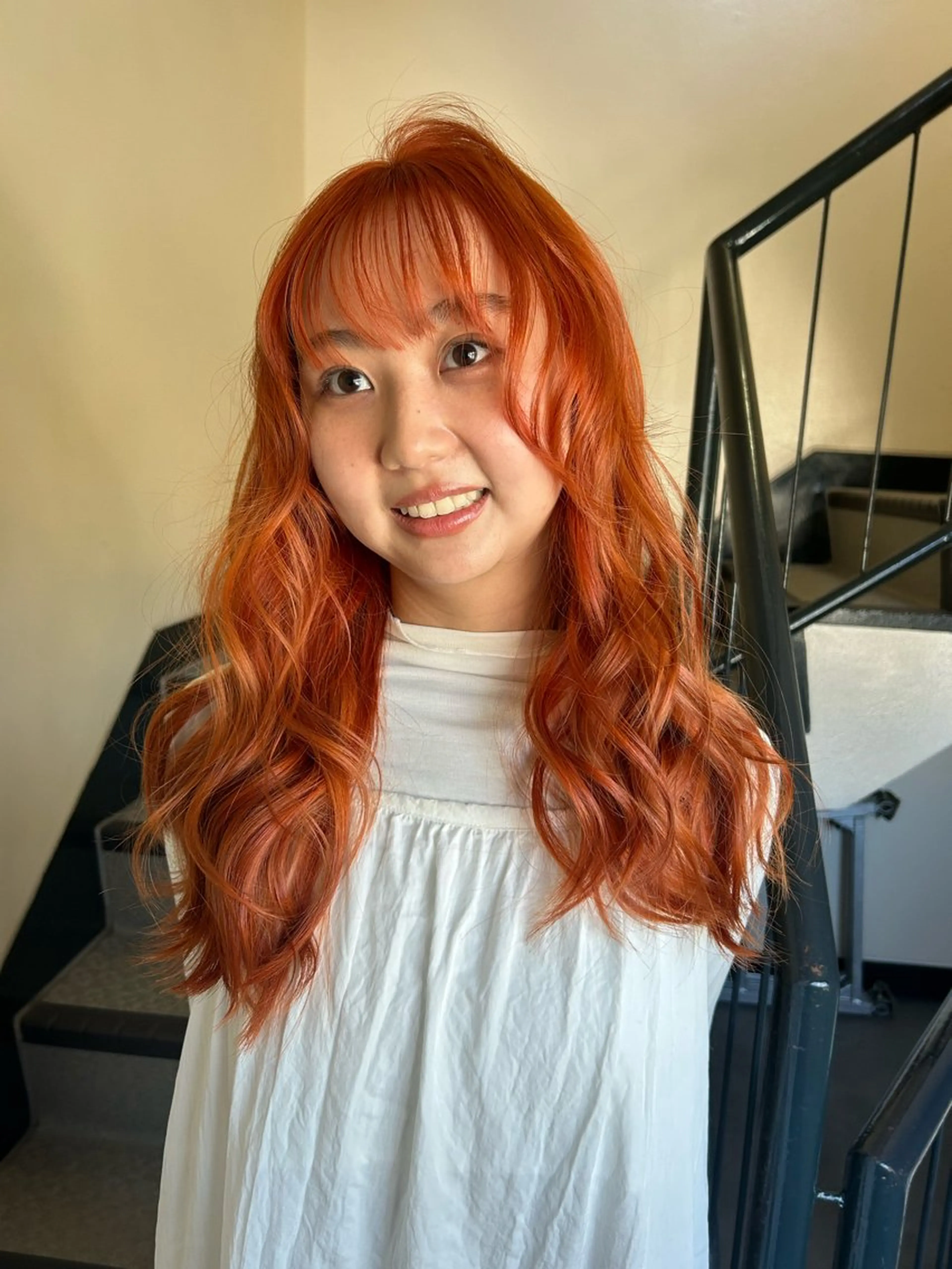 ロング カラー ブリーチ ケアブリーチ 狐カラー ハイトーンカラー オレンジ ☕️結【suii.】 ボブ/ヘアセット☕️のヘアスタイル