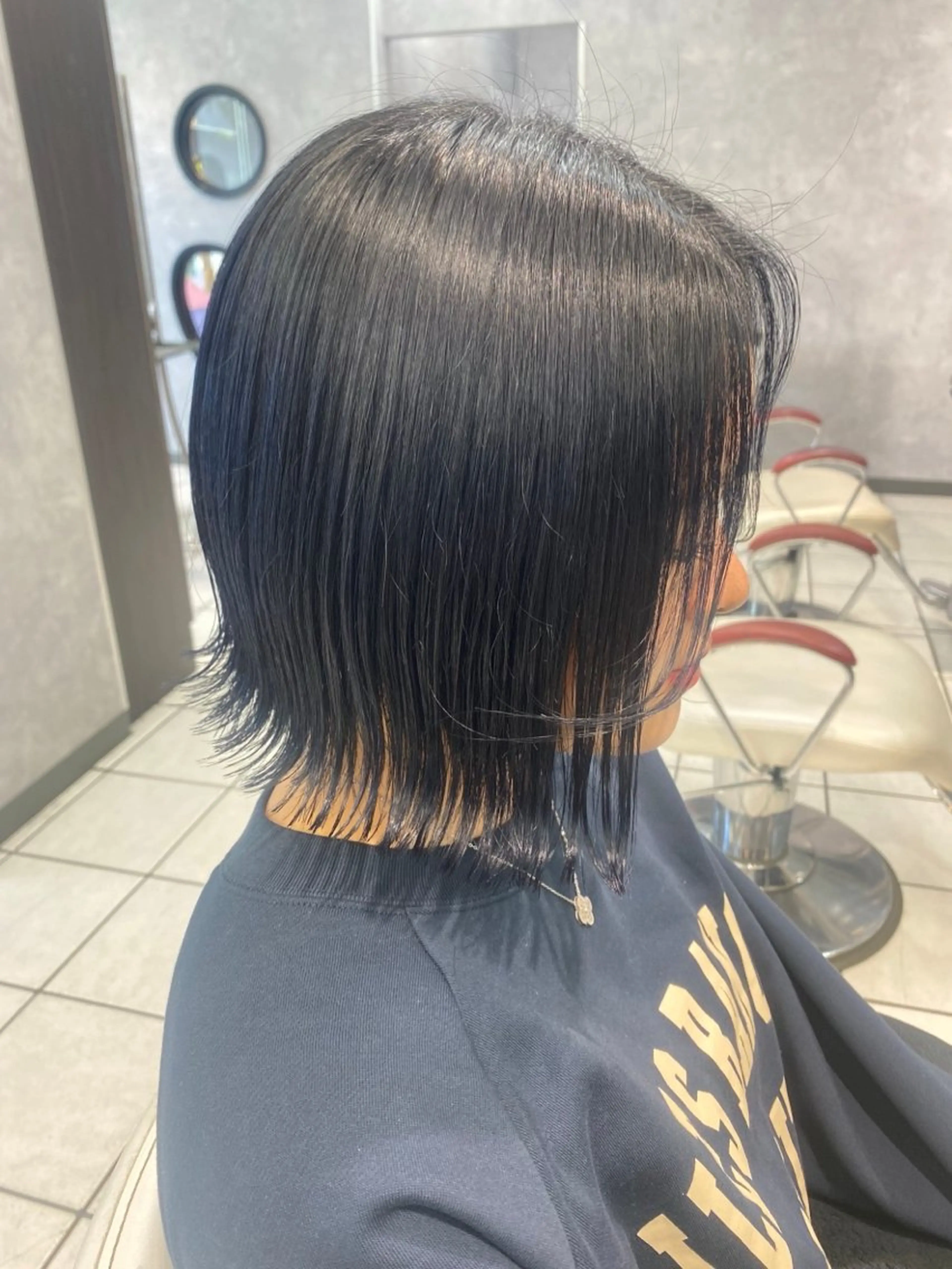 ショート カラー ヘアアレンジ 黒髪 ブルーカラー ブルーブラック ボブ 外ハネヘア 🌿ボブ/韓国レイヤ ー/masuda🌿のヘアスタイル