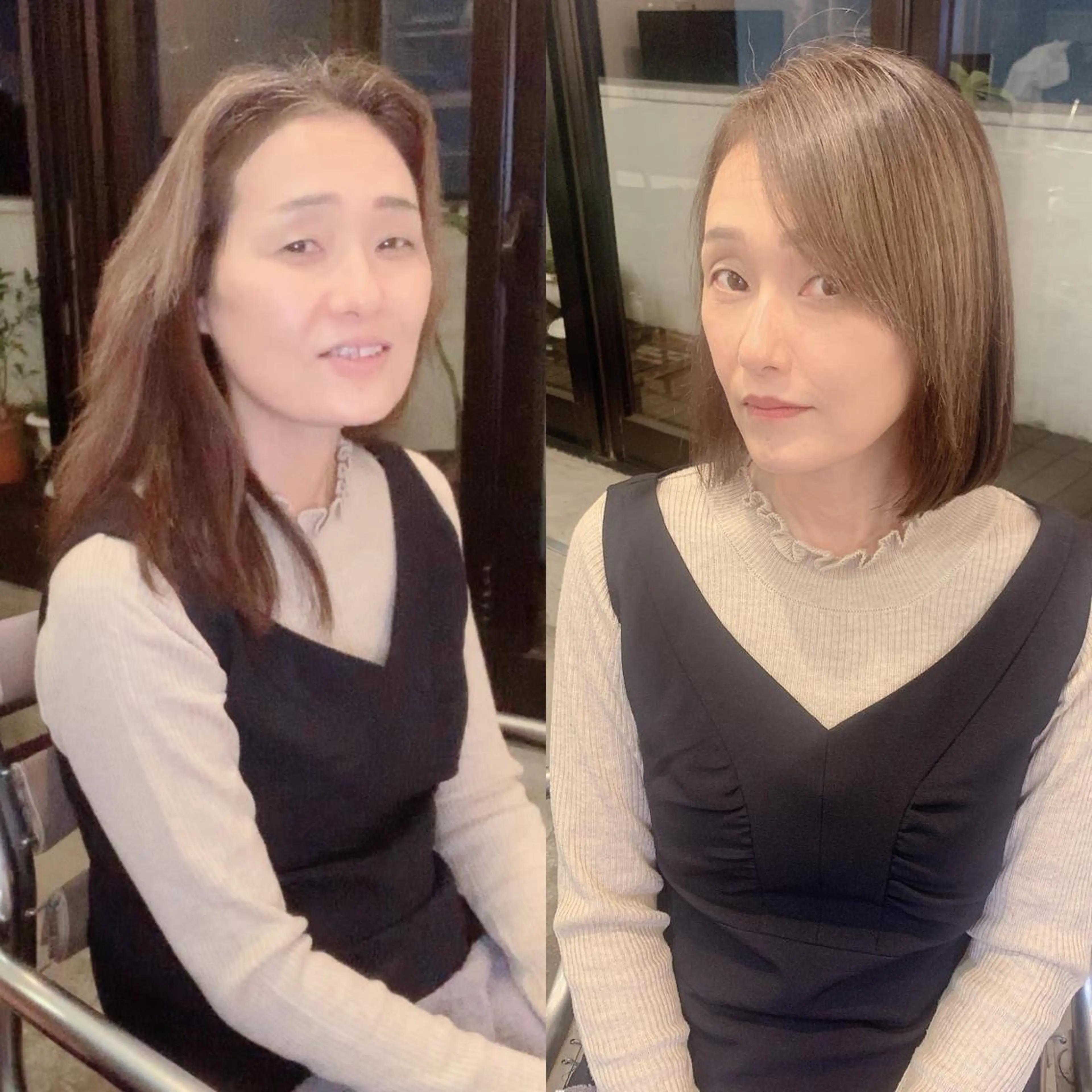 セミロング カラー ベージュカラー グレージュ ボブ くせ毛 顔周りカット ヘアカラー 武田涼レイヤーカット 髪質改善×縮毛矯正のヘアスタイル