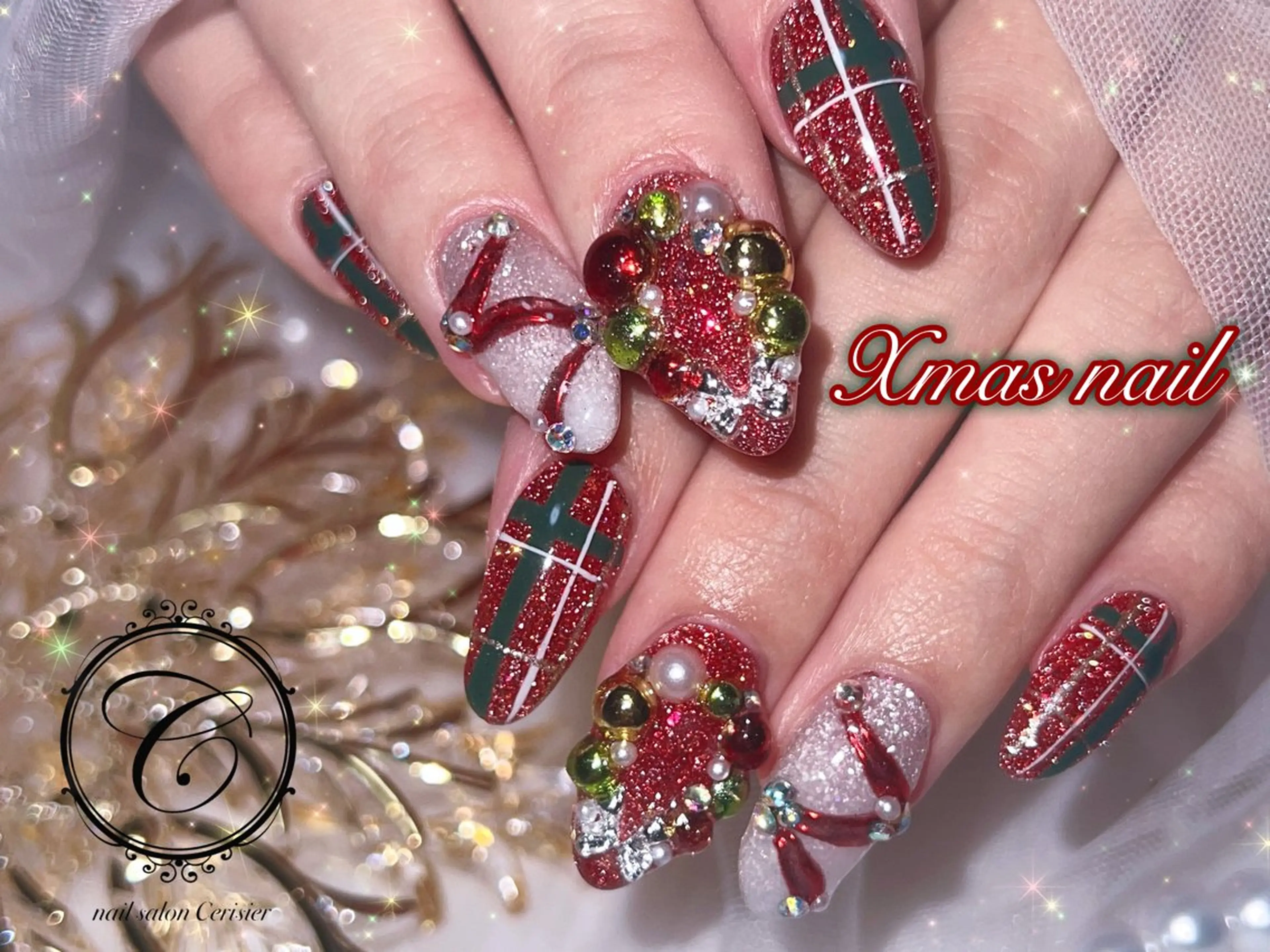 ネイル ジェルネイル マグネットネイル 持ち込み パラジェル 赤色 cerisier セリシールのネイルデザイン
