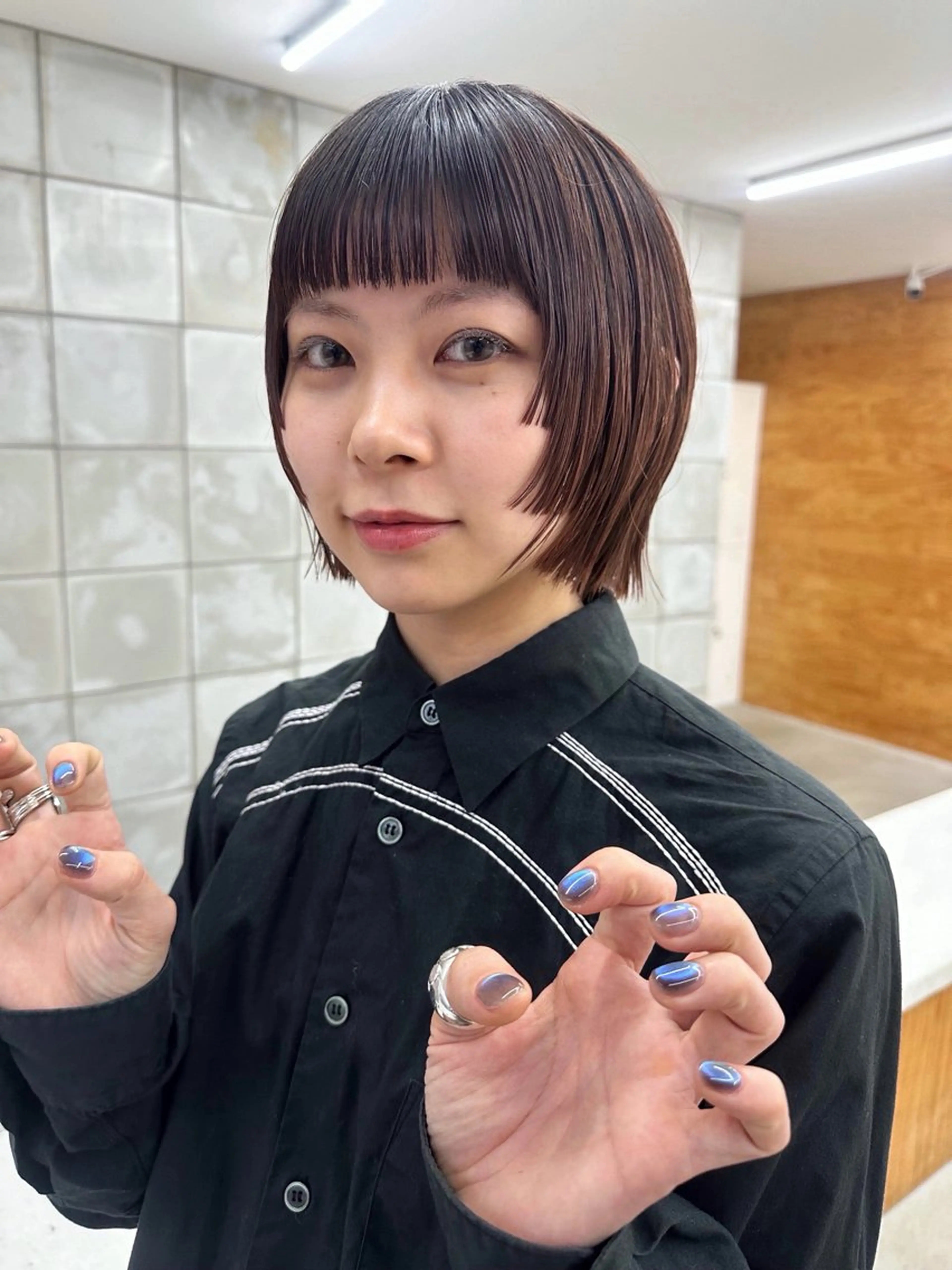 ショート カラー ボブ 姫カット オン眉 カット ヘアカラー パーマ /レイヤー 榛地渉馬 /矢場町のヘアスタイル