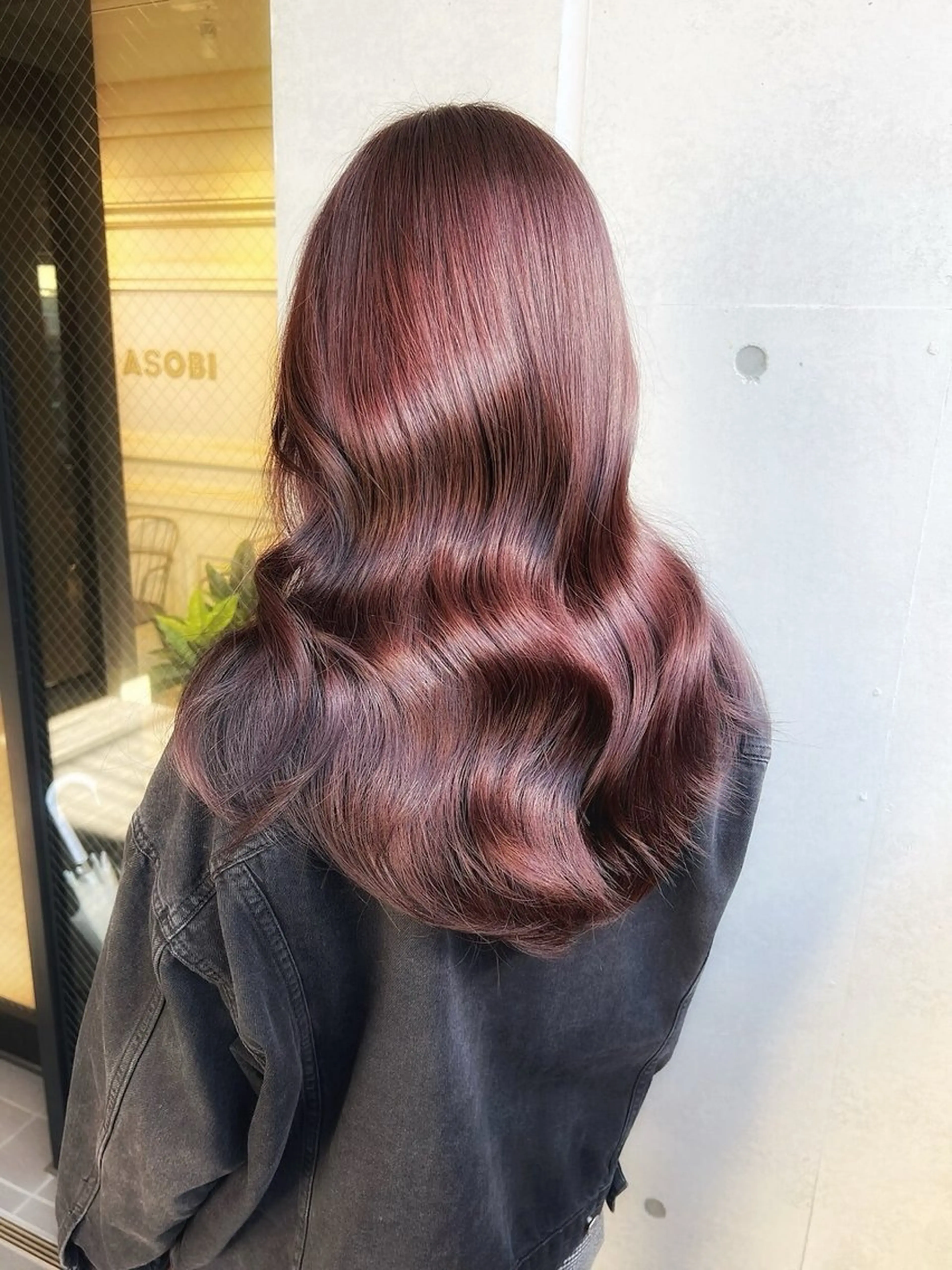 ロング カラー ブリーチ ボルドーカラー 透明感カラー ダブルカラー ブリーチなしカラー ヘアカラー ブリーチなし/カラー 専門店ASOBIのヘアスタイル