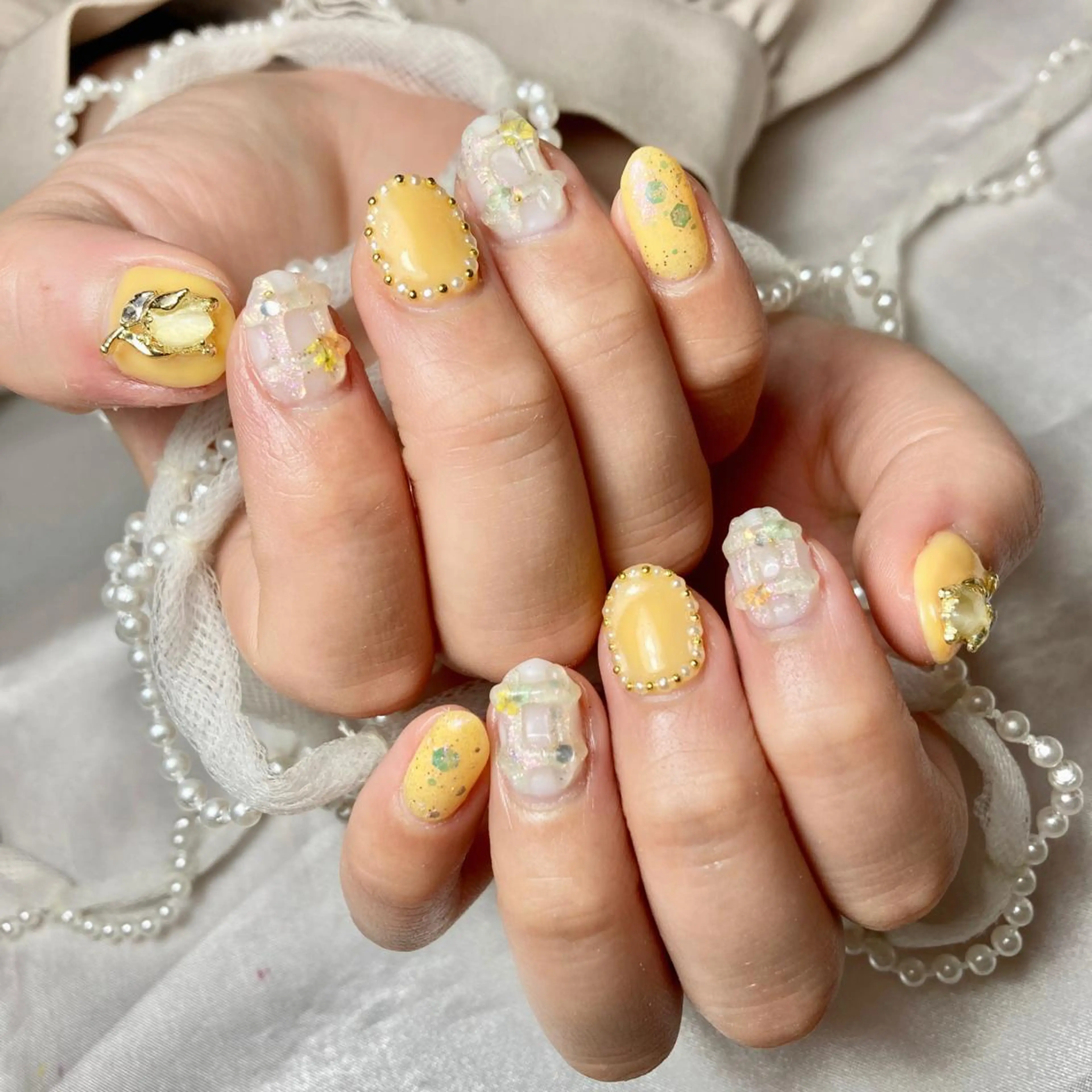 ネイル アートネイル オーロラネイル クリアネイル フラワーネイル フレンチネイル ハンドネイル 韓国ネイル/新大久保 /駅近　【Toko】のネイルデザイン