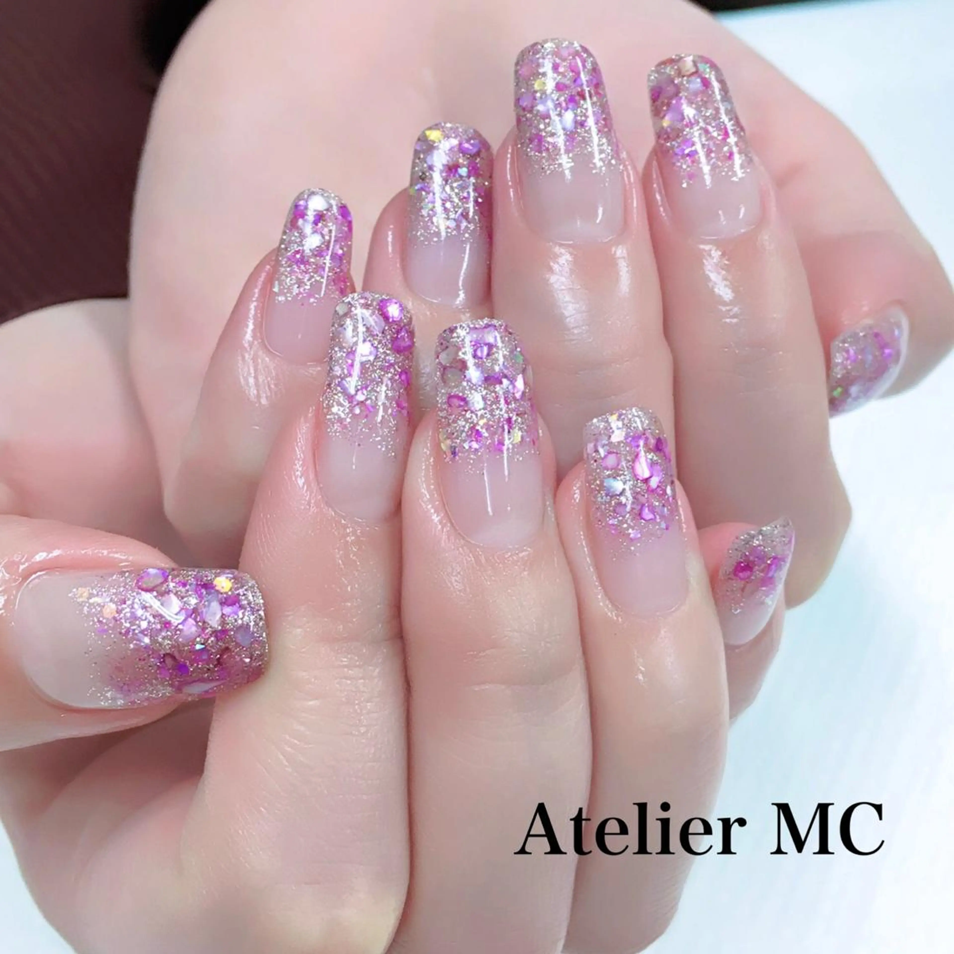 ネイル アートネイル カジュアル クリアネイル ジェルネイル キラキラネイル アトリエ エムシー 【新富町・東銀座】のネイルデザイン