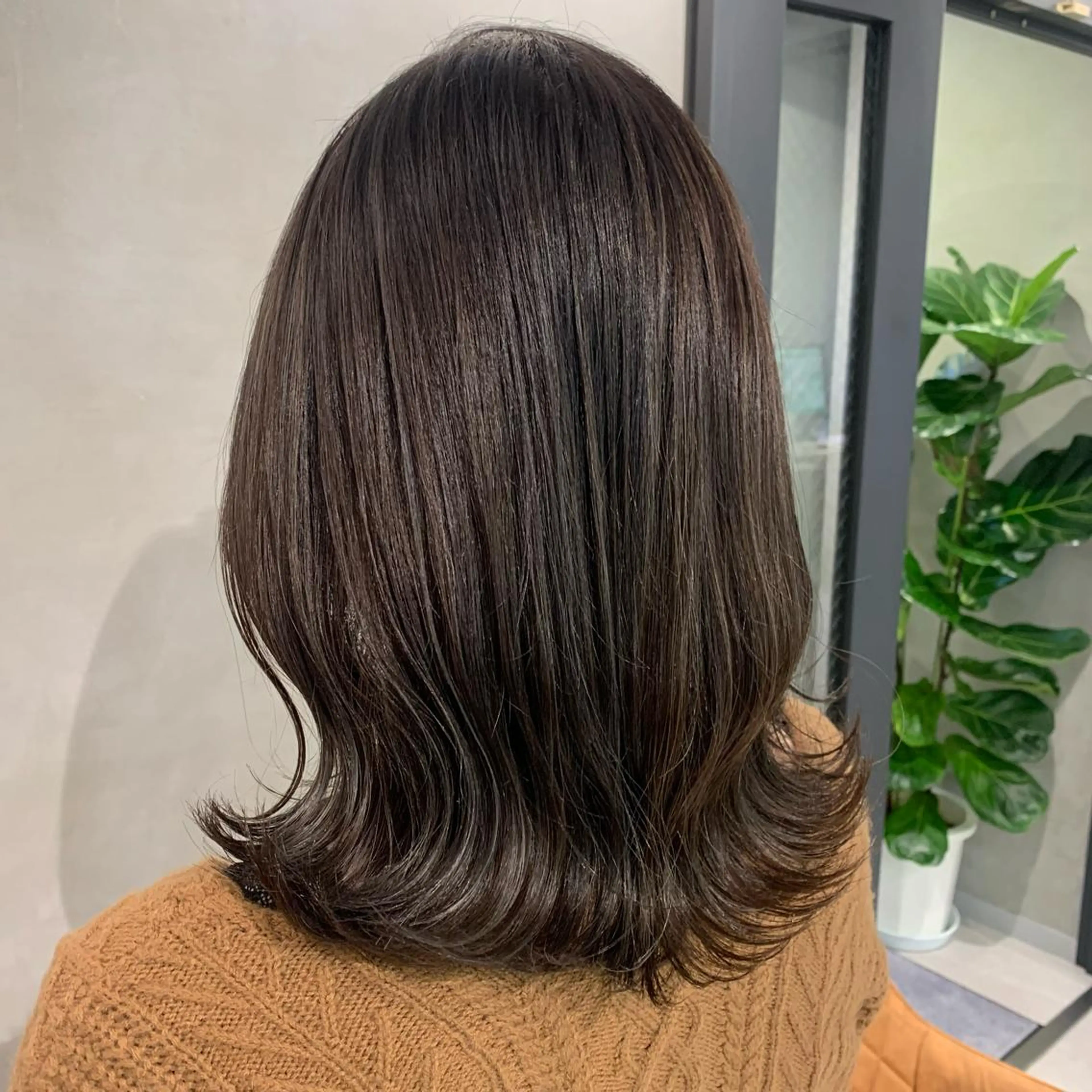 ミディアム カラー アッシュ ハイライトカラー ハイライト 🫧オリーブ/赤み消 し/暗髪🫧野本麗奈のヘアスタイル
