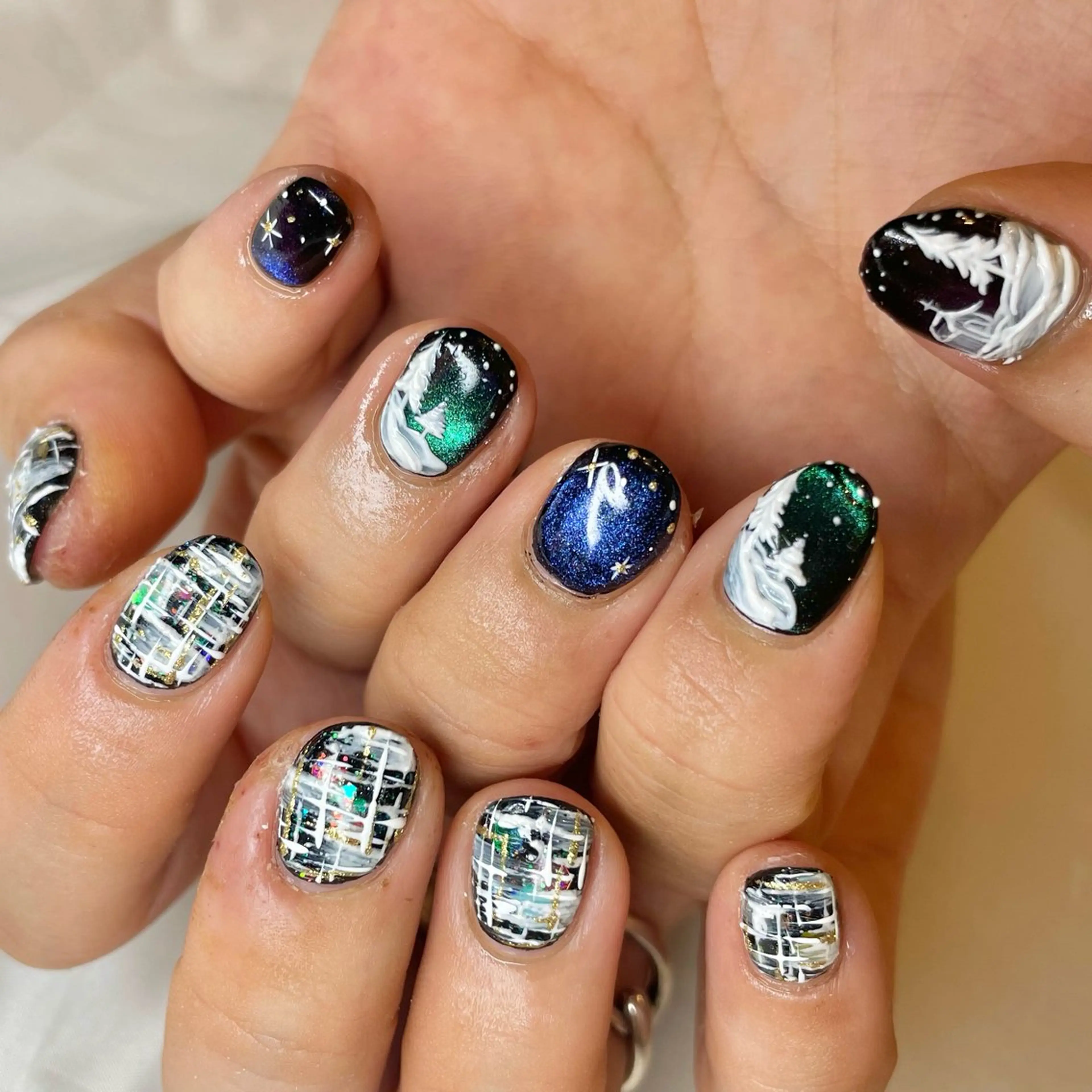 メンズ ネイル オーロラネイル ツイードネイル nail&eye Aoのマツエク・マツパデザイン