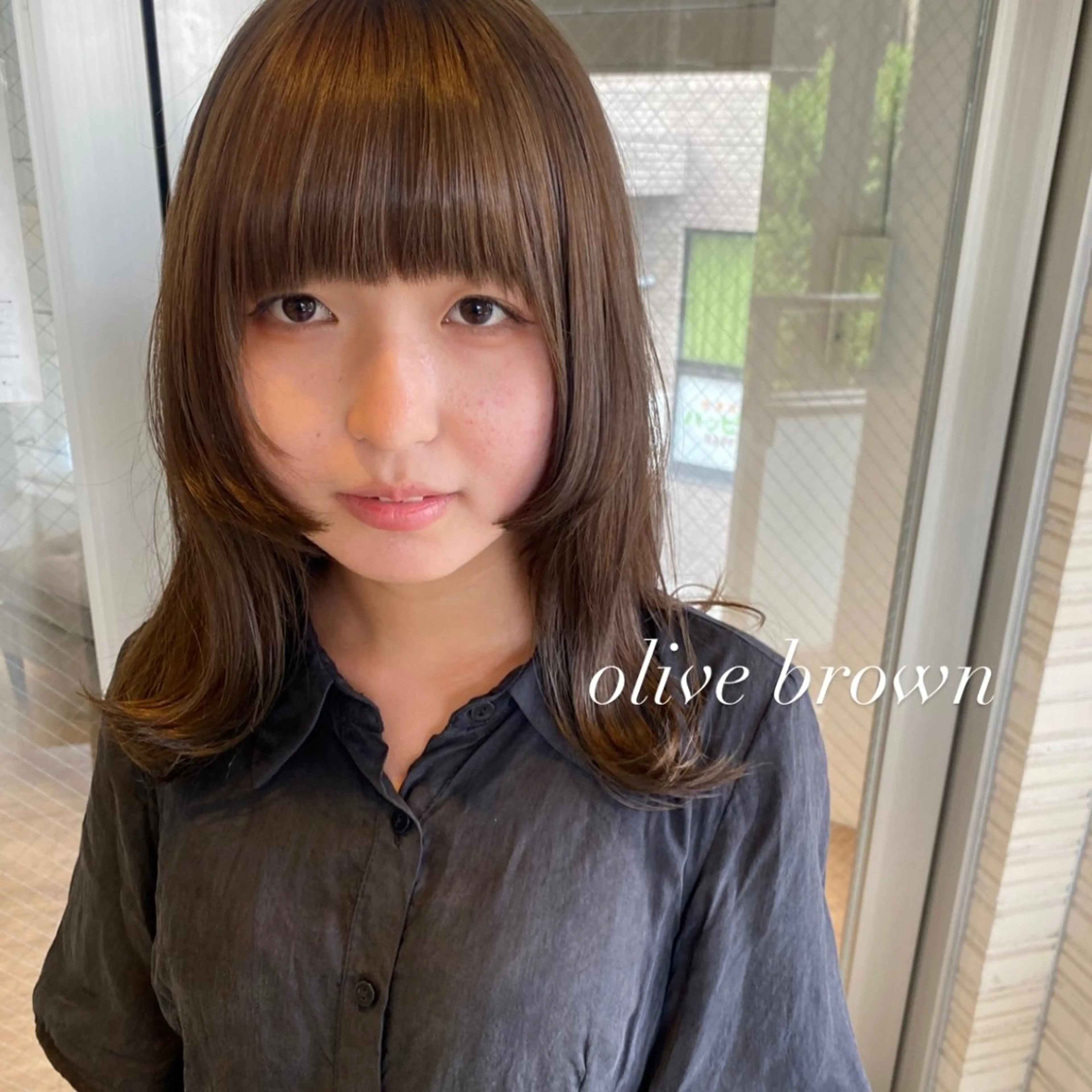 ミディアム カラー ブラウンカラー オリーブブラウン 顔周りカット 【MARCIE】 miyabiのヘアスタイル