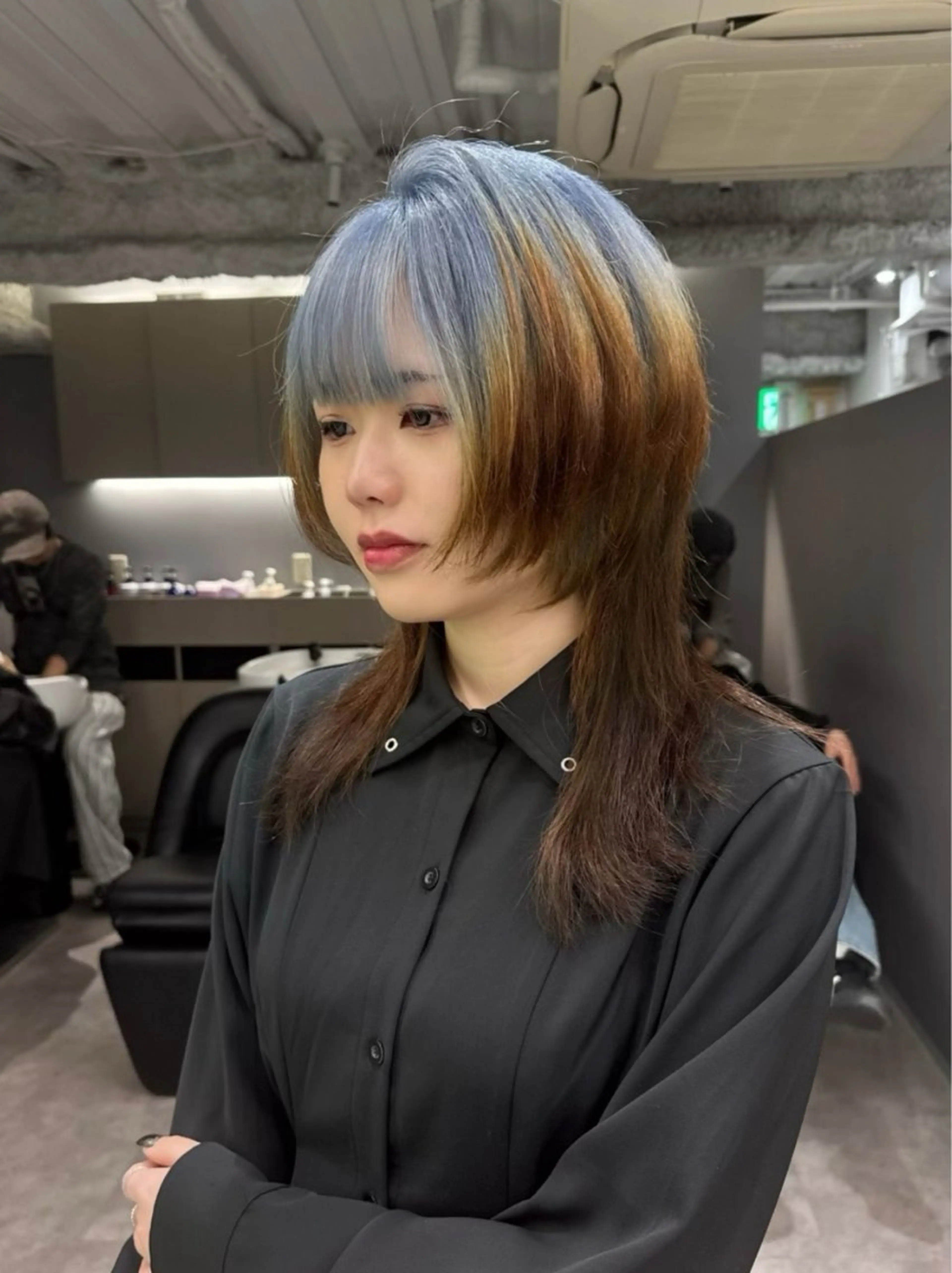ミディアム カラー ブリーチ ブルーカラー ブラウンカラー 透明感カラー デザインカラー ヘアカラー ハイトーン/名古屋 Hinakiのヘアスタイル
