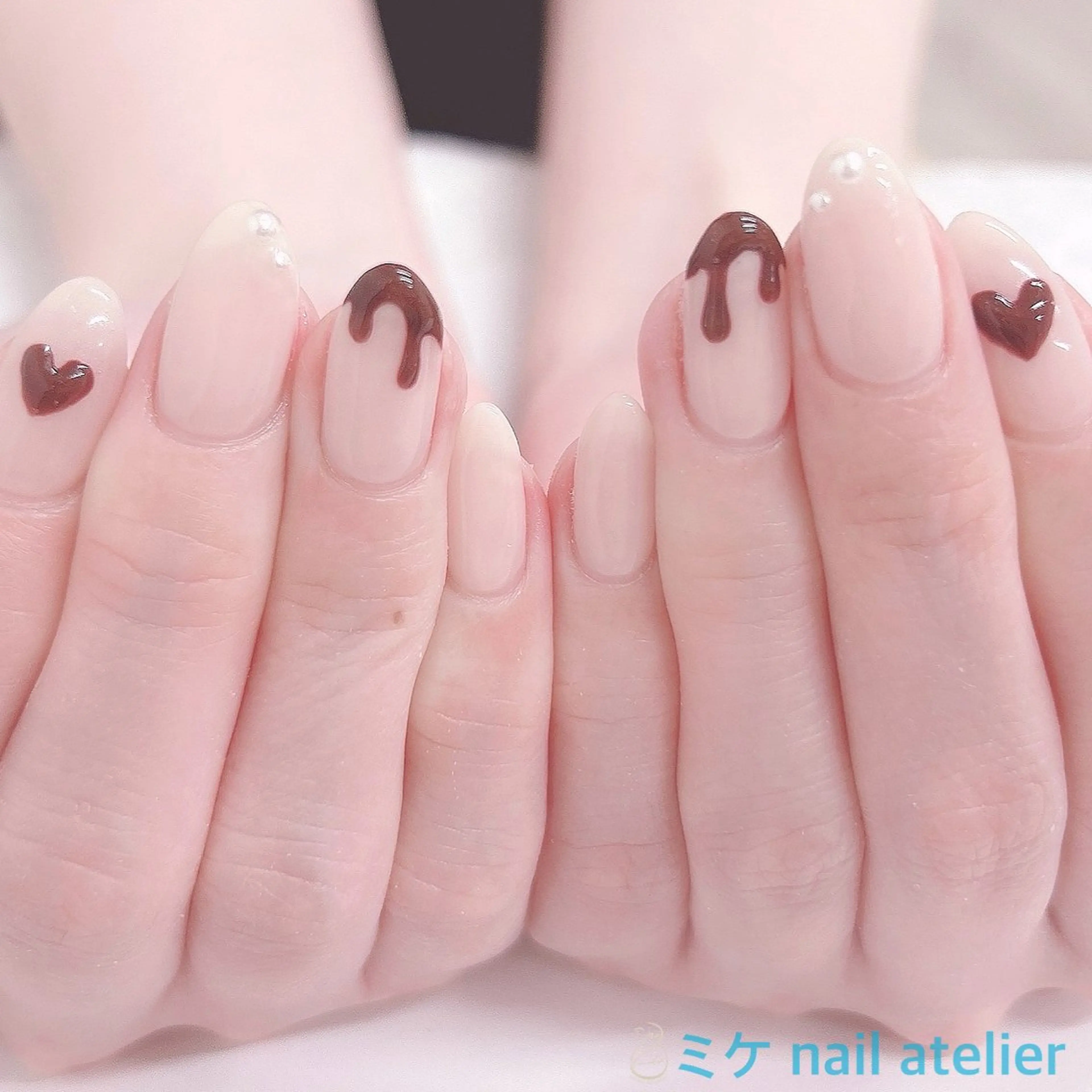 ネイル ジェルネイル ワンカラーネイル ピンク ピンクベージュ バレンタイン ハンドネイル h. rikaのネイルデザイン