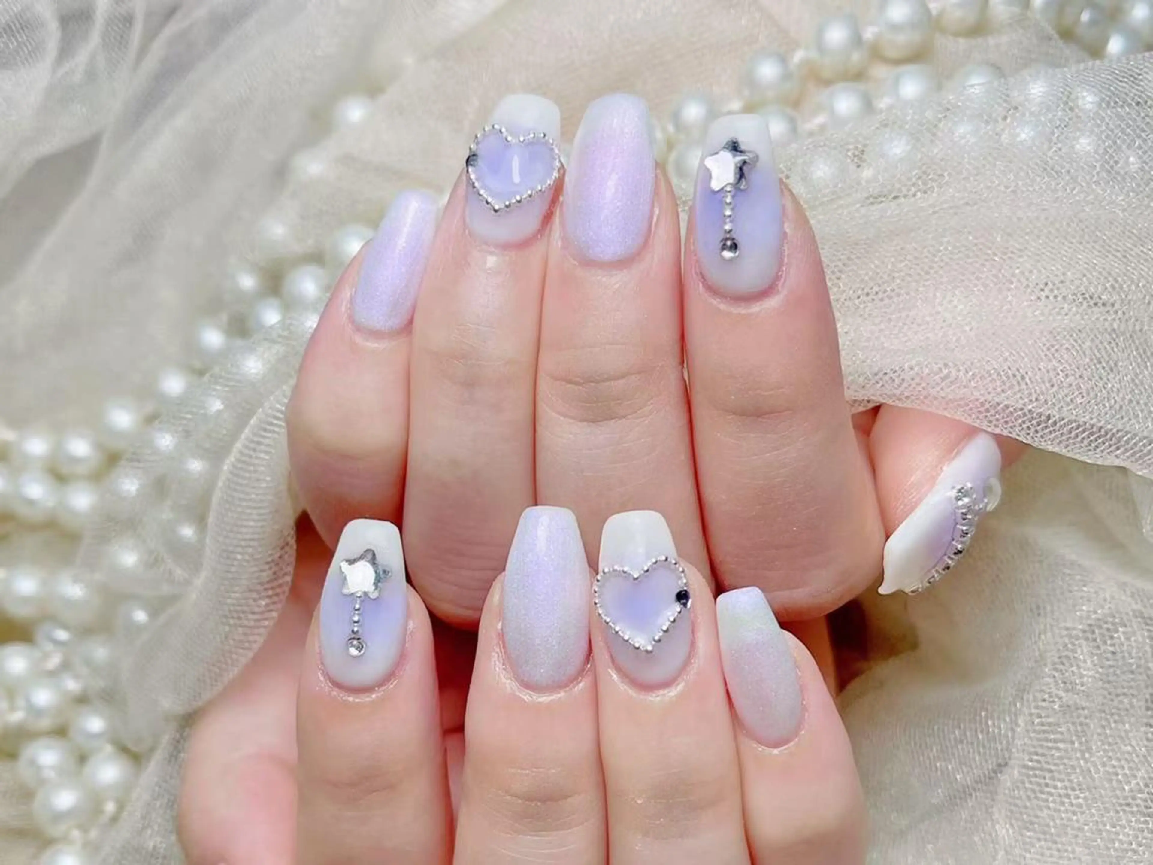 ネイル アートネイル オーロラネイル チークネイル 成人式 長さ出し ナユキNA.YUKI 渋谷店のネイルデザイン