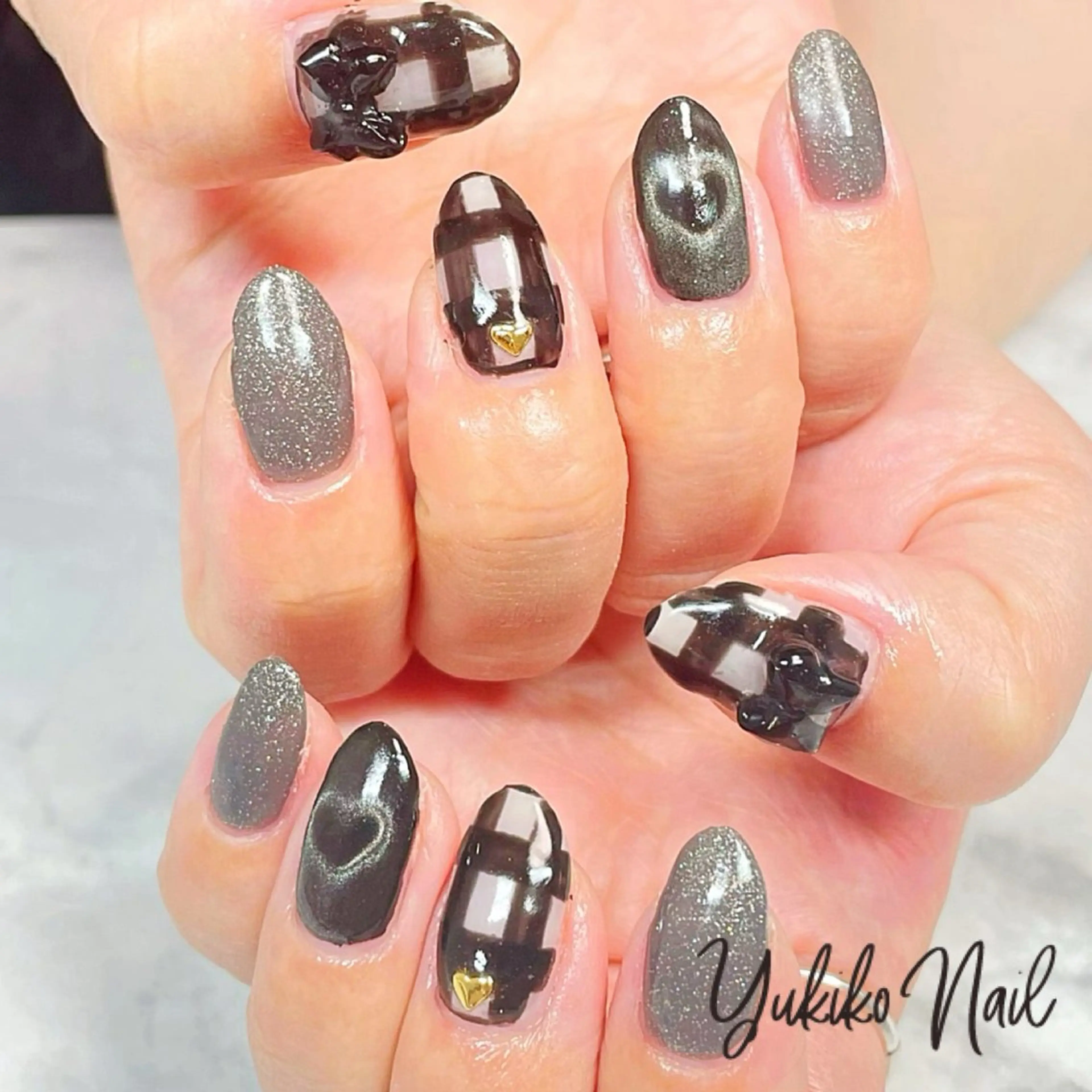 ネイル ハート マグネットネイル リボン 春ネイル ユキコ ネイルのネイルデザイン