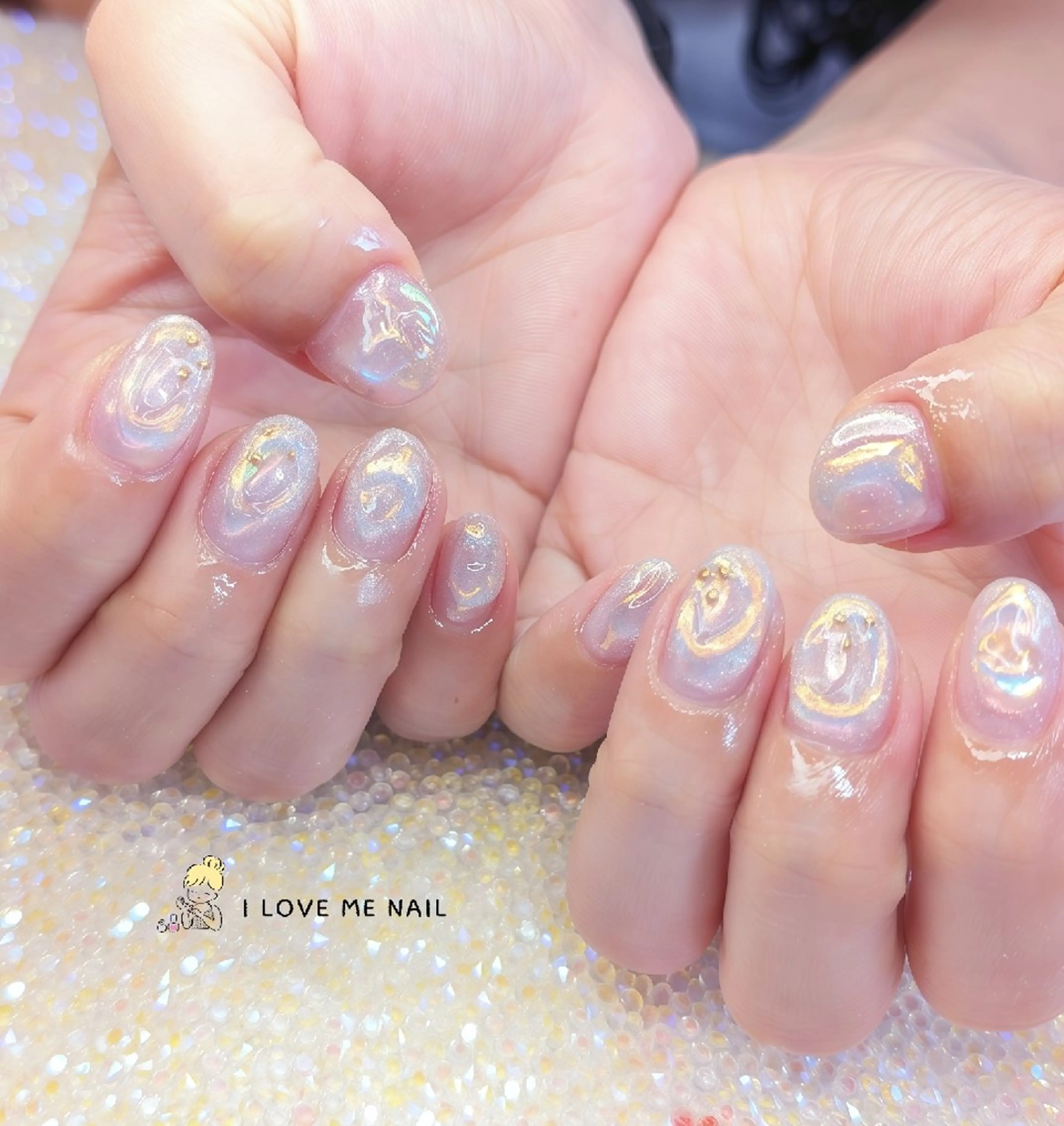 ネイル 長さ出し ハート 韓国ネイル マグネットネイル ニュアンスネイル ハンドネイル I LOVE ME  NAIL.｡.:*♡のネイルデザイン