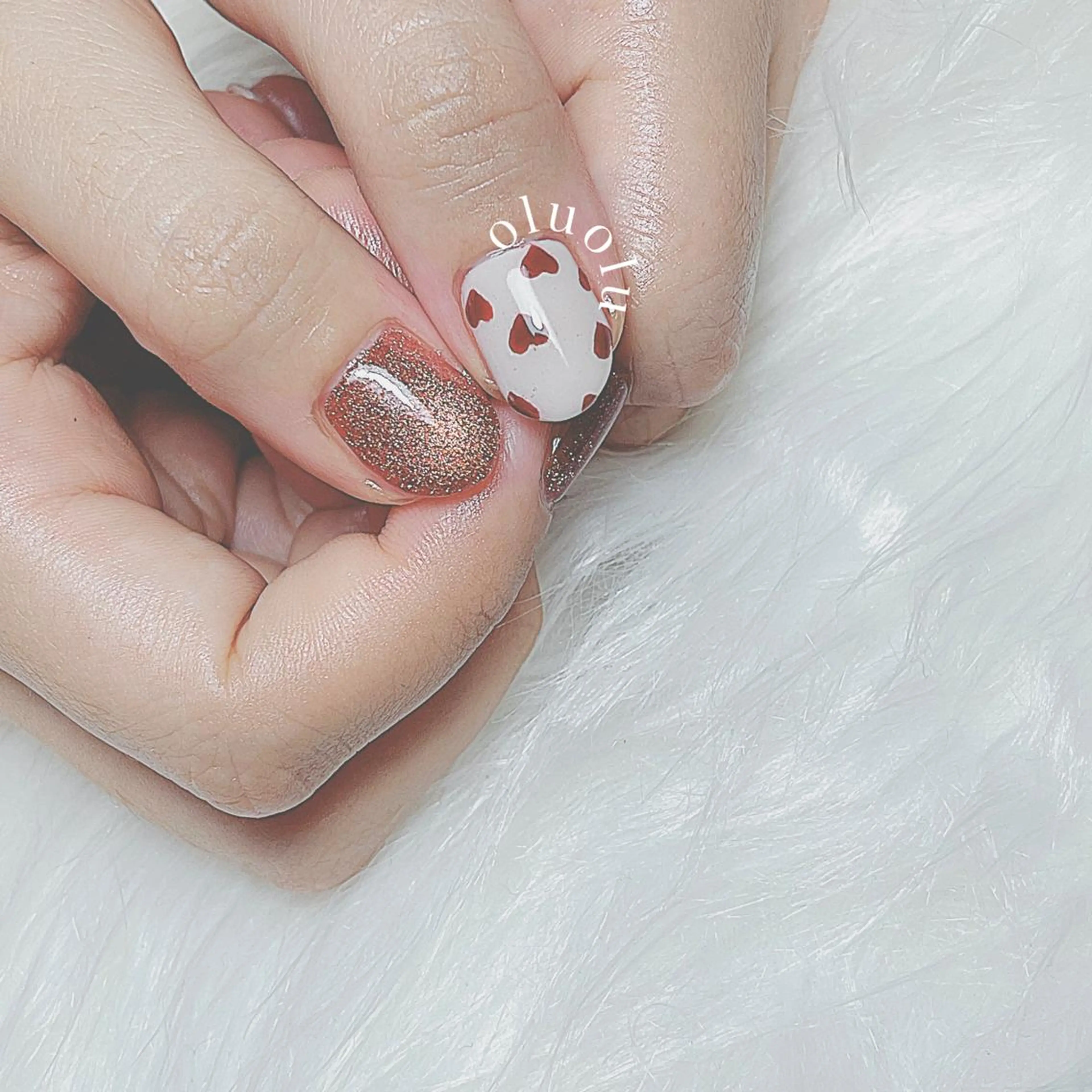 ネイル アートネイル ブラウン フットネイル ハート マグネットネイル ハンドネイル 大村 紬華のネイルデザイン