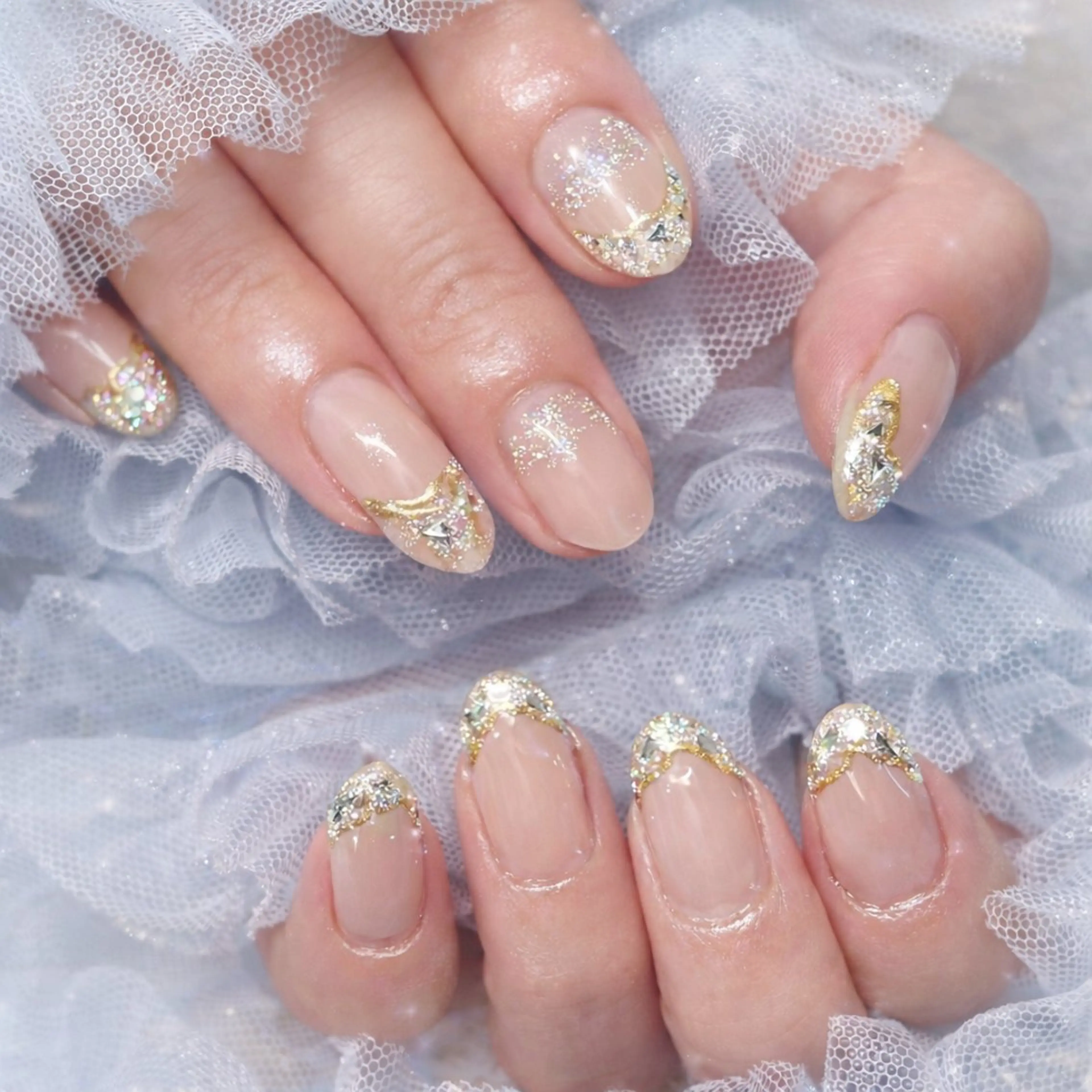 ネイル フレンチネイル ガラスフレンチ miminon 自宅ネイルサロンのネイルデザイン