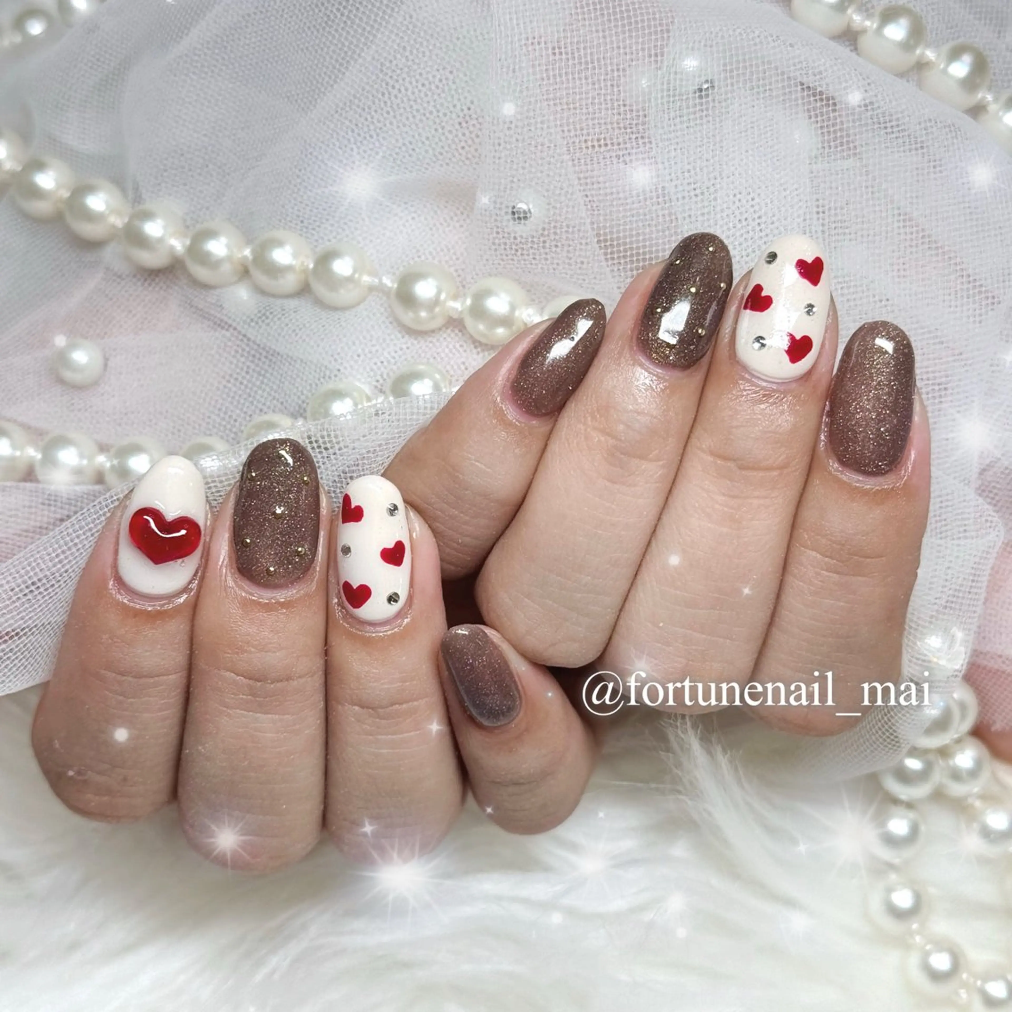 ネイル バレンタイン ハンドネイル 🎀Mai 🎀1/23空✩.*のネイルデザイン