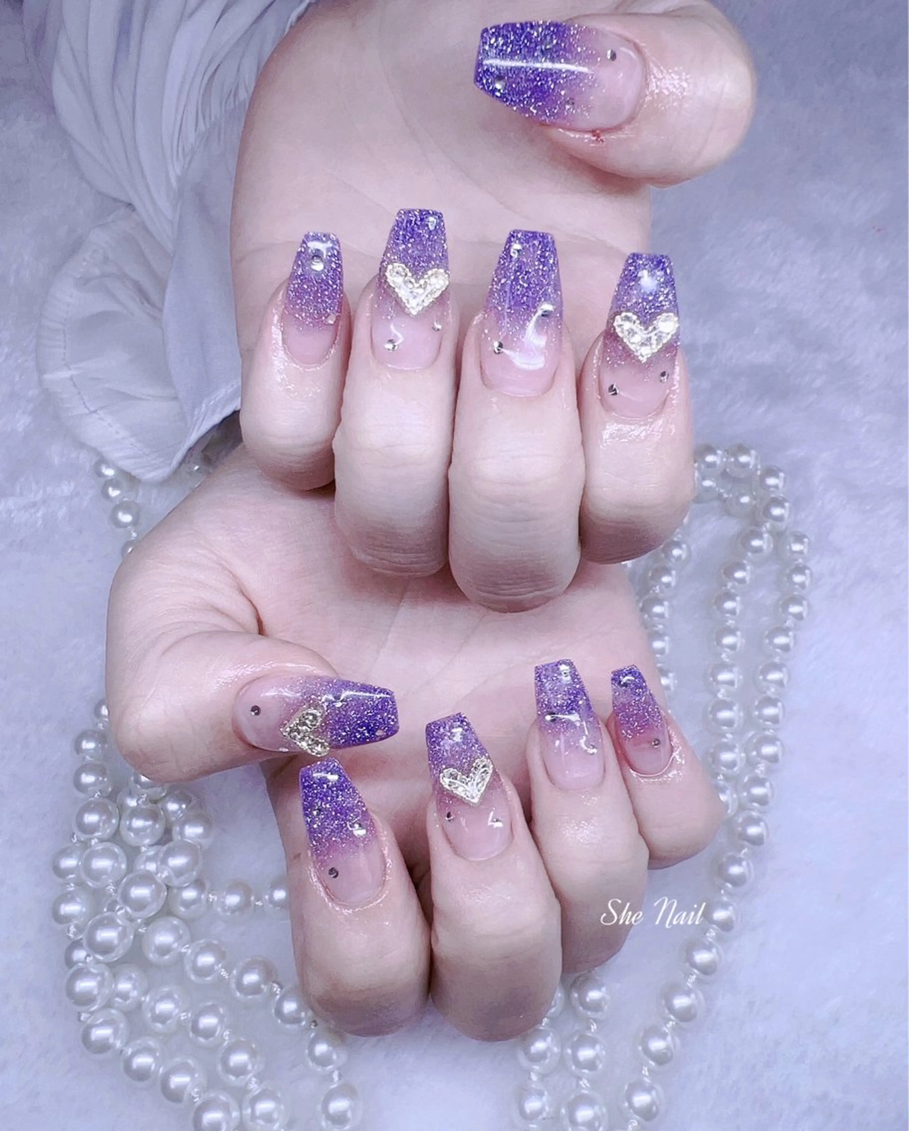 ネイル チークネイル フレンチネイル ガラスフレンチ キラキラネイル 韓国ネイル She   Nail所属・ISA_ BELLAのネイルデザイン