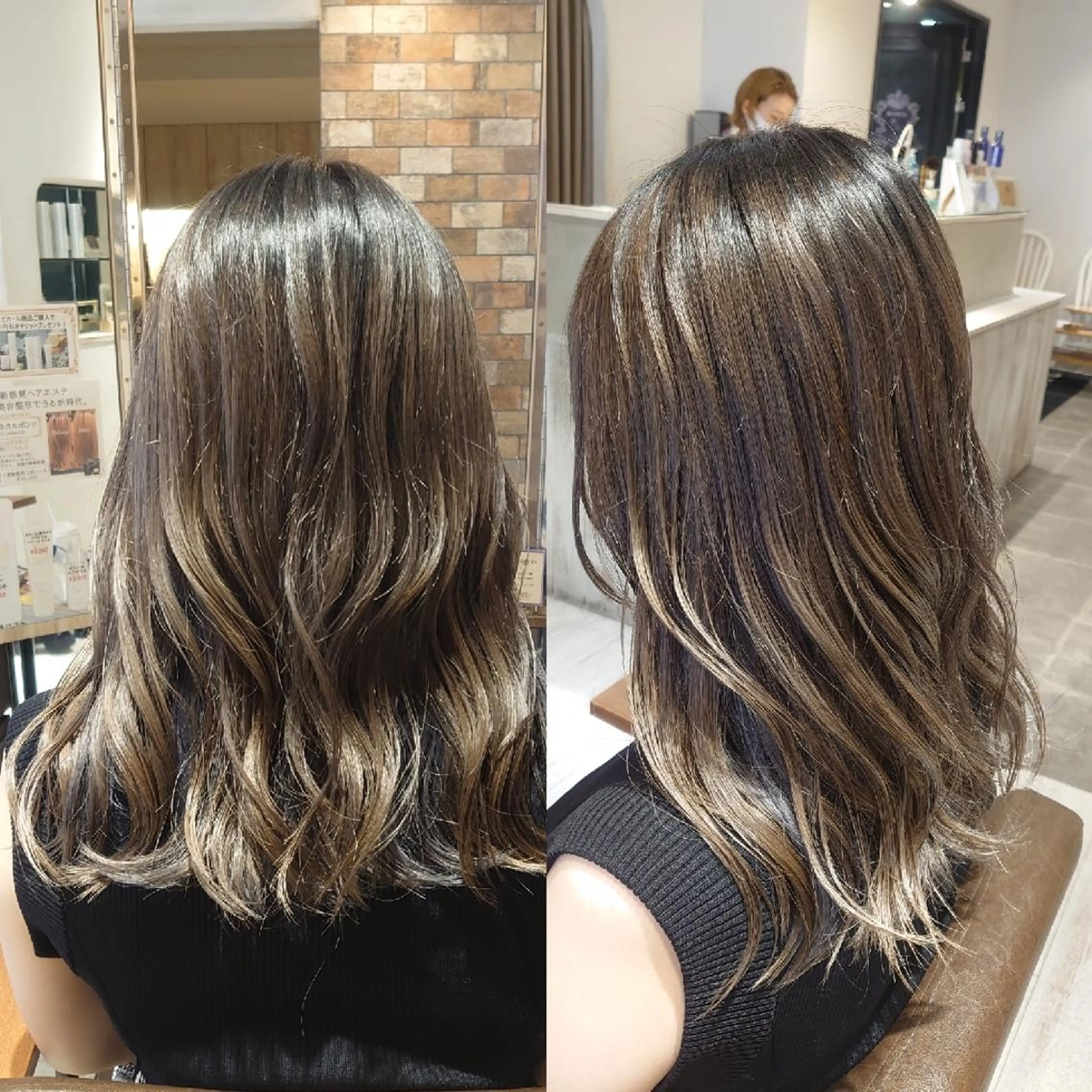 セミロング カラー ブリーチ ダークグレー ダークグレージュ グレージュ E Komo hair所属・Wow❕E Komo hair 永井一輝のヘアスタイル