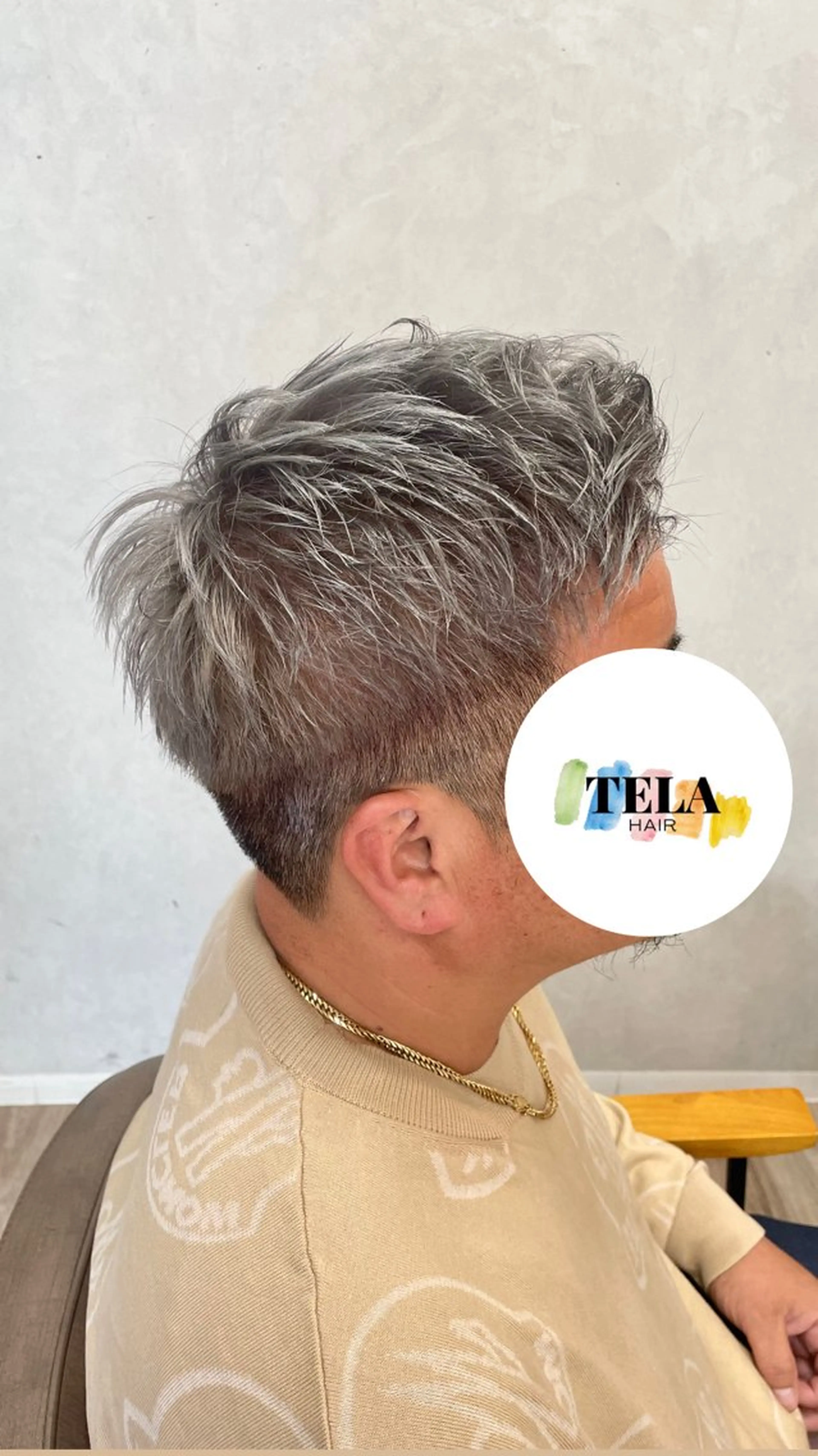 ショート カラー パーマ メンズ メンズブリーチ ブリーチ カット ヘアカラー トリートメント TELA HAIR 瑞江店所属・髪質改善⭐️透明感 片塩のヘアスタイル