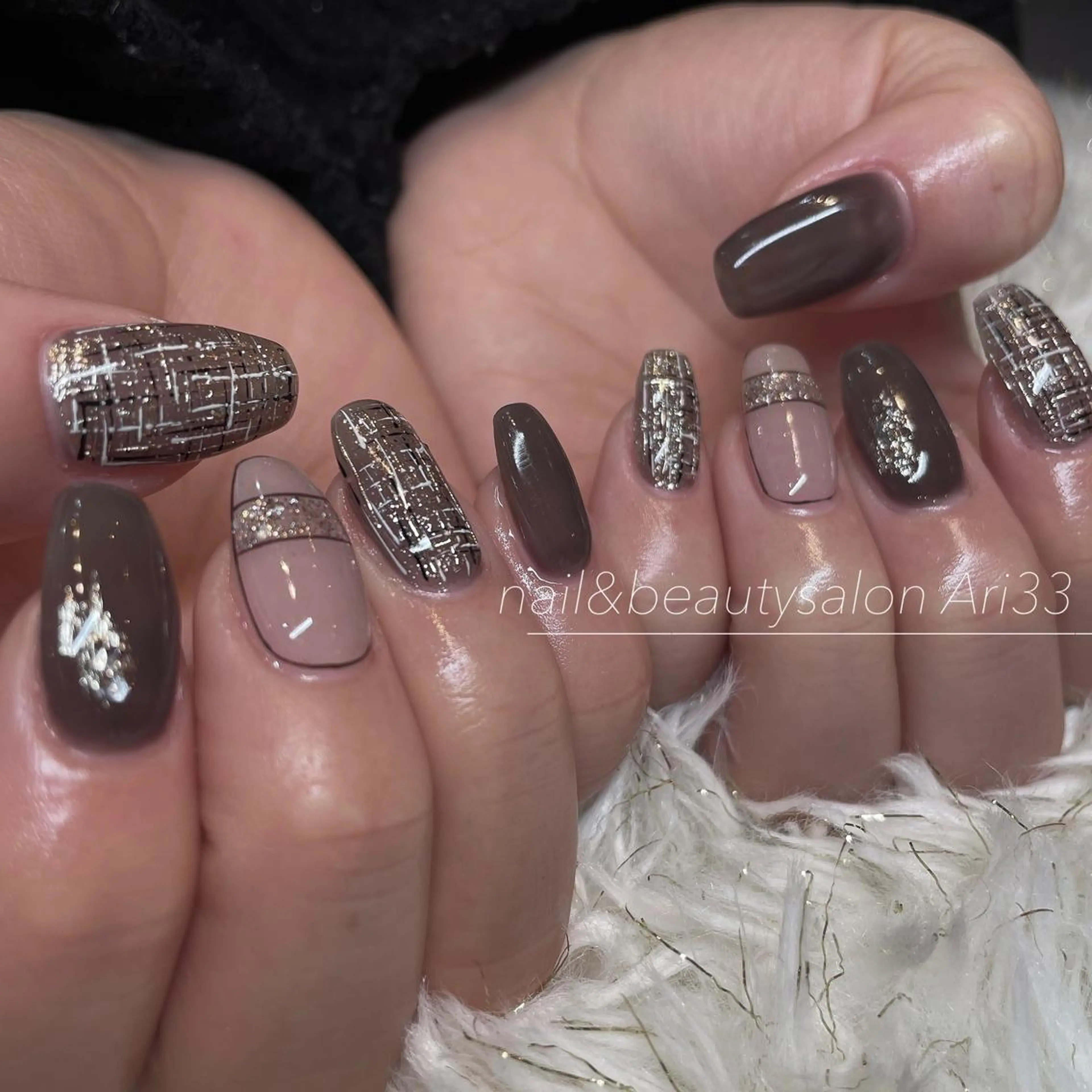 ネイル ニュアンスネイル ツイードネイル ハンドネイル プライベートサロン Ari33nailのネイルデザイン