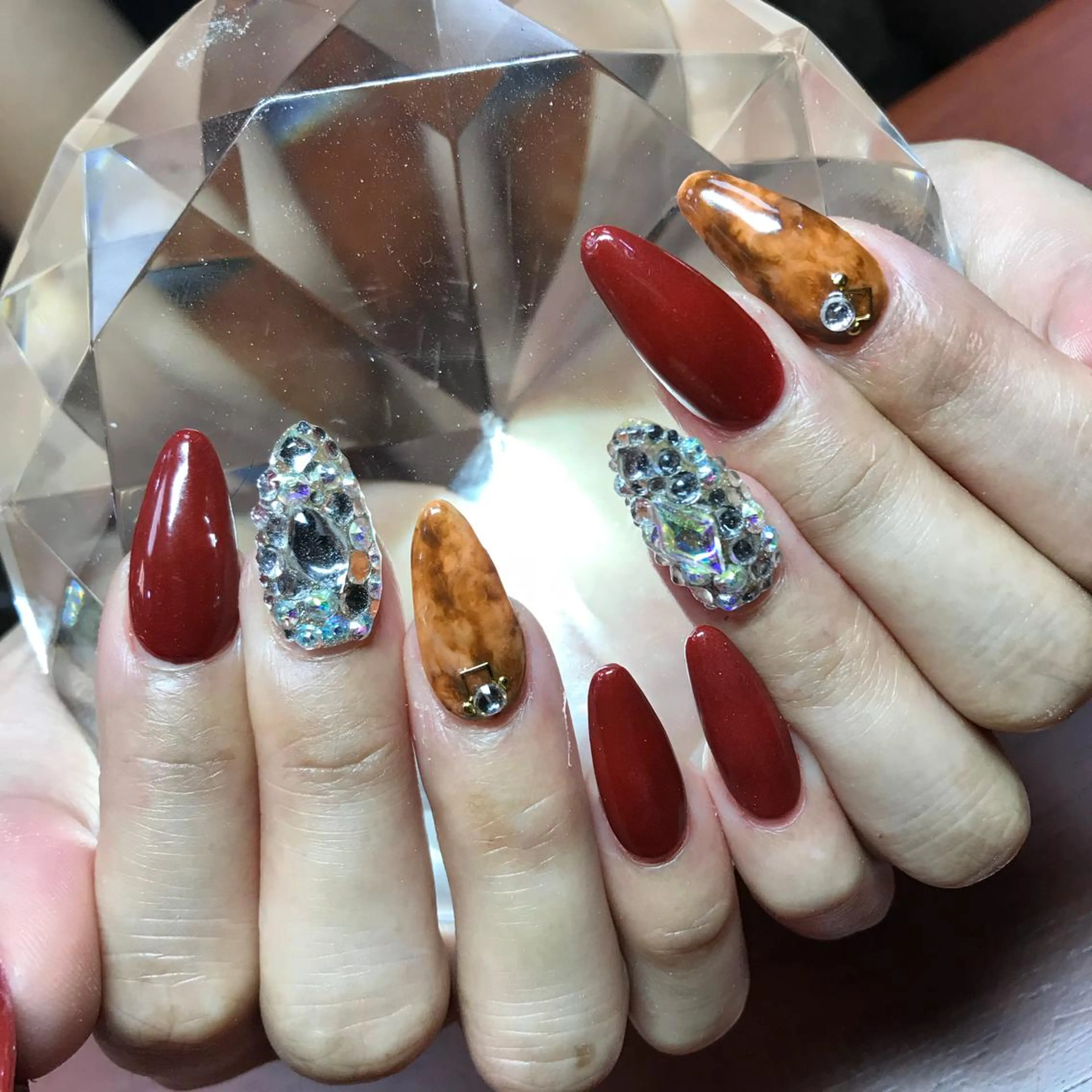 セミロング ネイル アートネイル ストーンネイル 《LB》ラブリエ Nail&eyeのマツエク・マツパデザイン