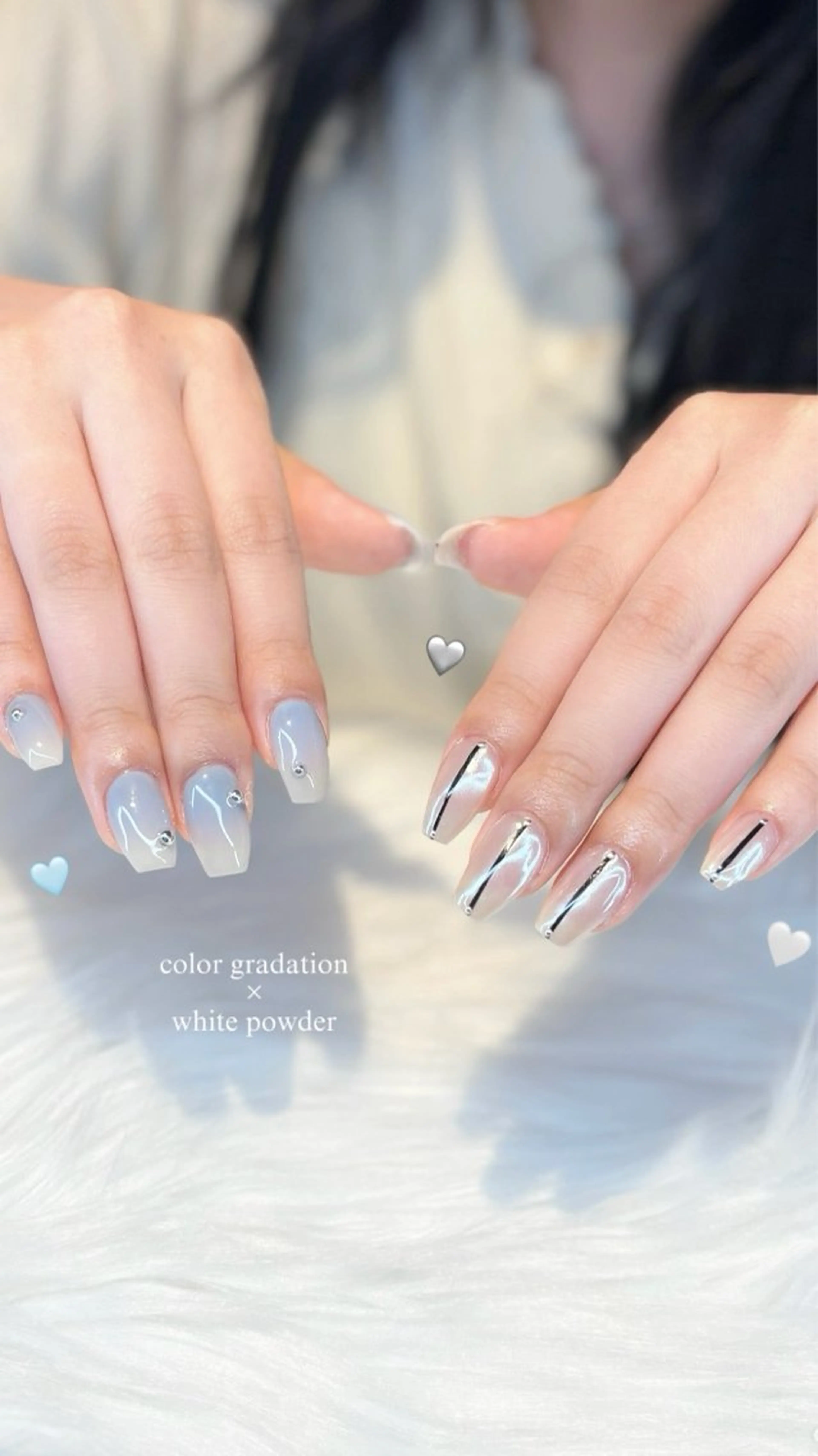 ネイル アートネイル グラデーション ニュアンスネイル ホワイト ぷりゅねる 心斎橋のネイルデザイン