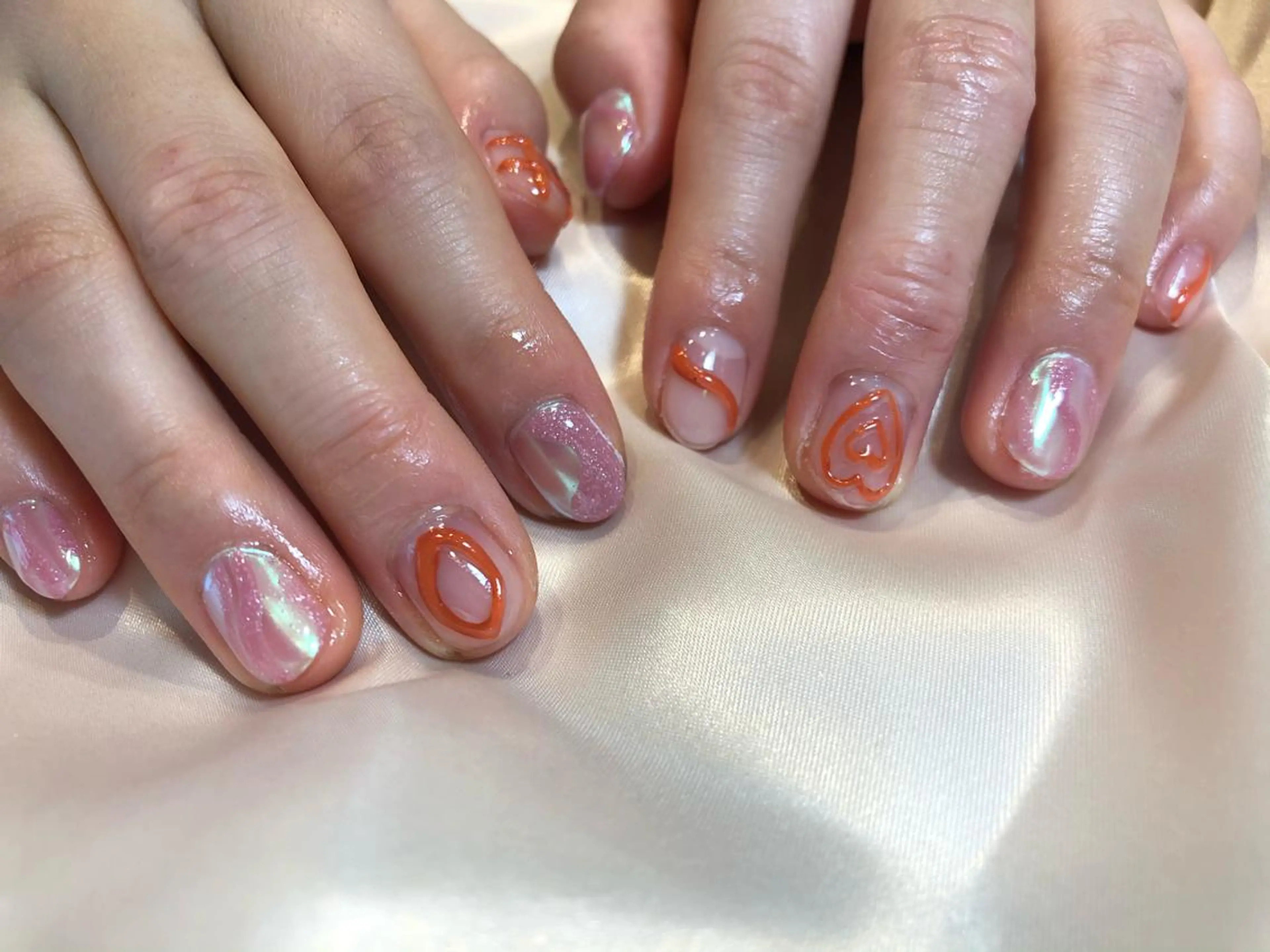 ネイル クリアネイル オレンジ ぷっくりネイル ☽ ☾のネイルデザイン