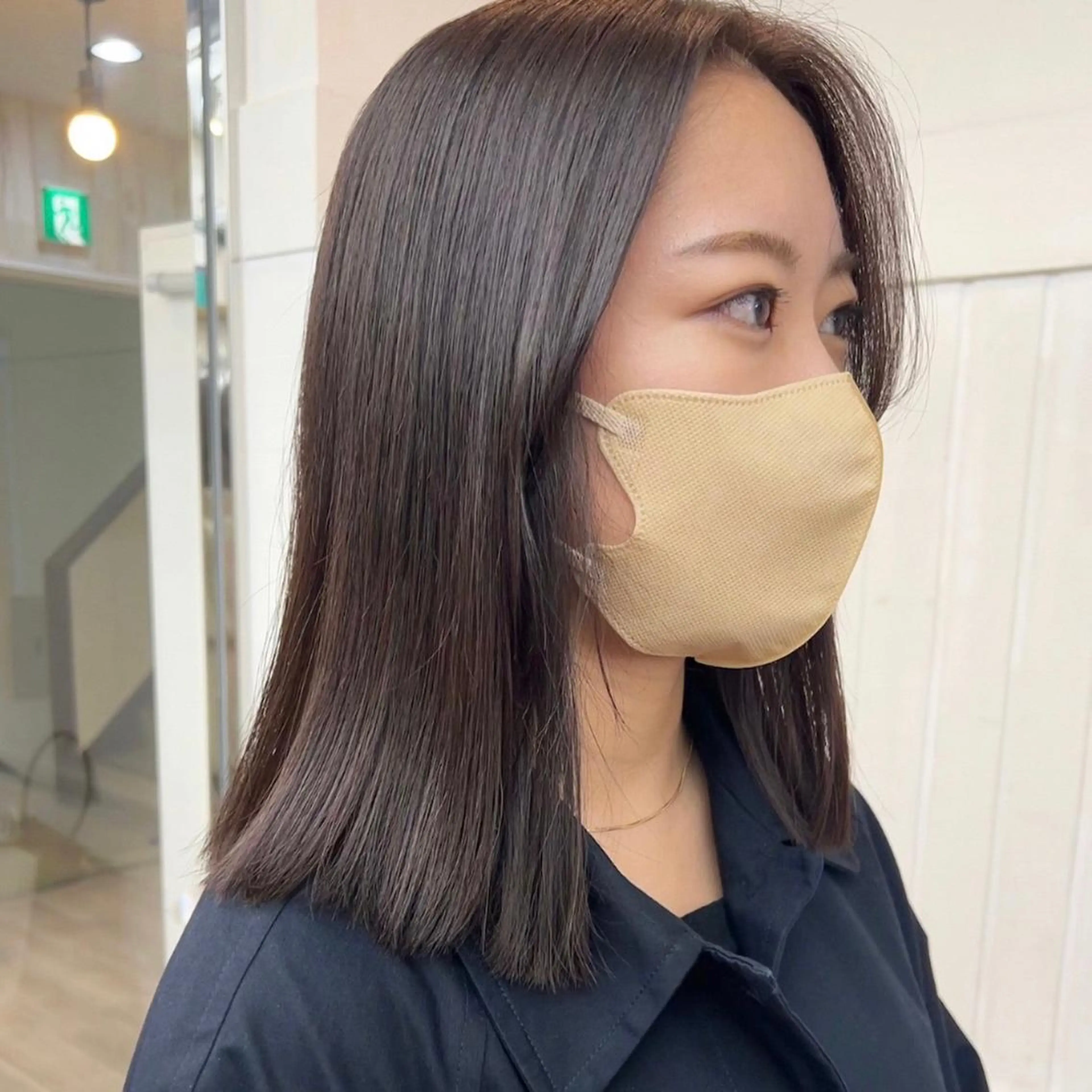 ミディアム アッシュ ミストバング パープルカラー ボブ くびれヘア カット 縮毛矯正 トリートメント N° anfeel 渋谷🪞🫧のヘアスタイル