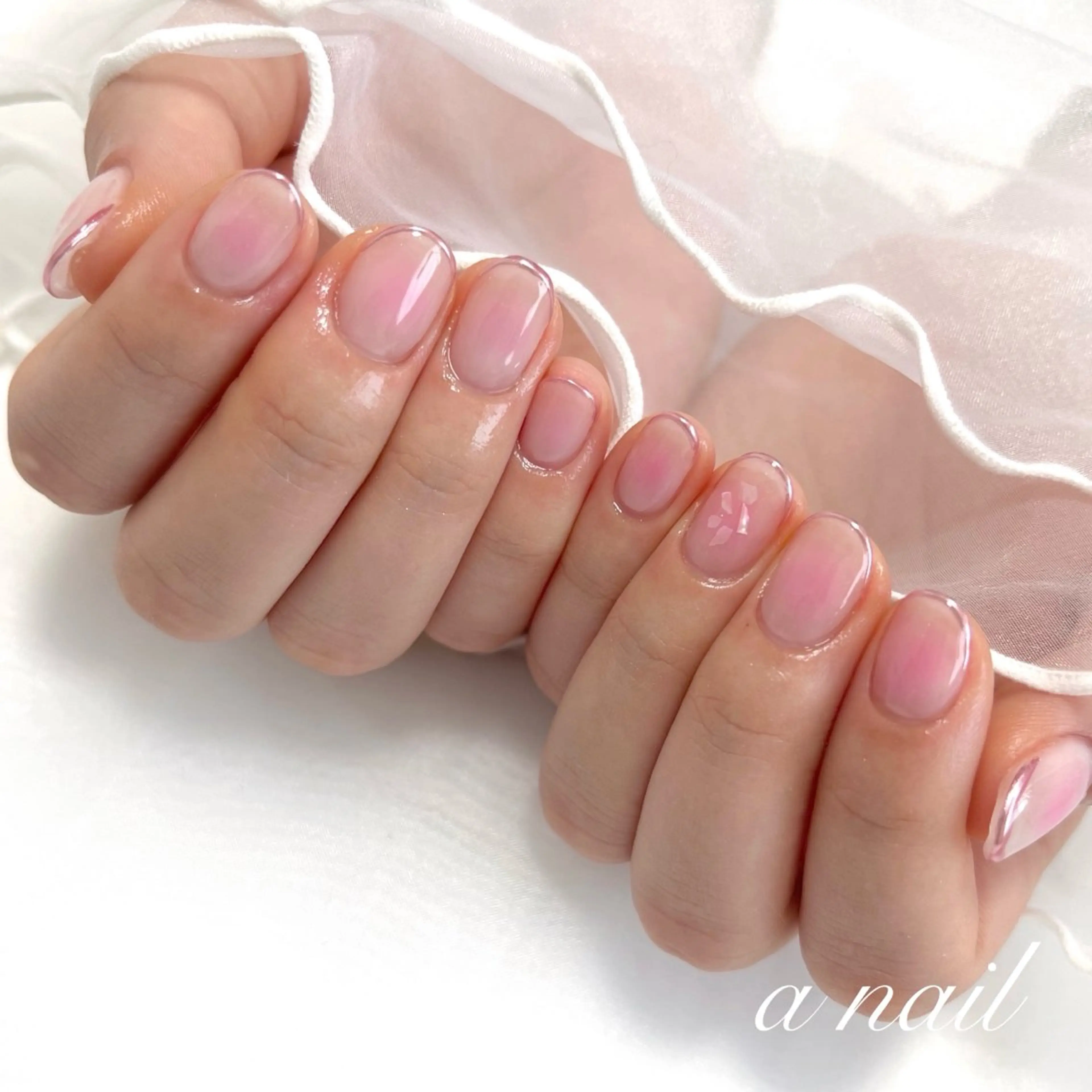 ネイル チークネイル フレンチネイル ミラーネイル ピンク 春ネイル Salon_ a.nailのネイルデザイン