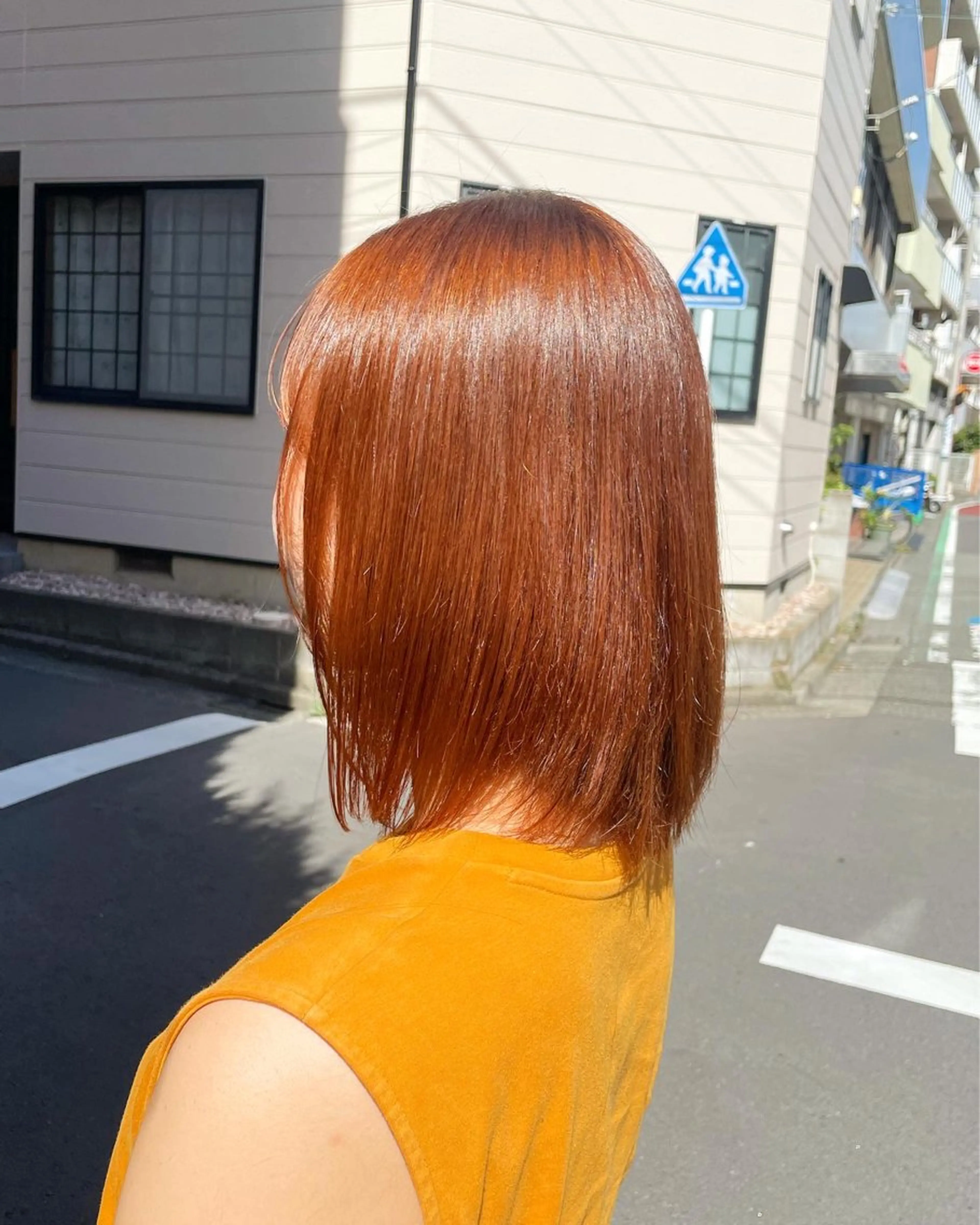 ミディアム オレンジブラウン カット ヘアカラー トリートメント 高橋 芽衣のヘアスタイル