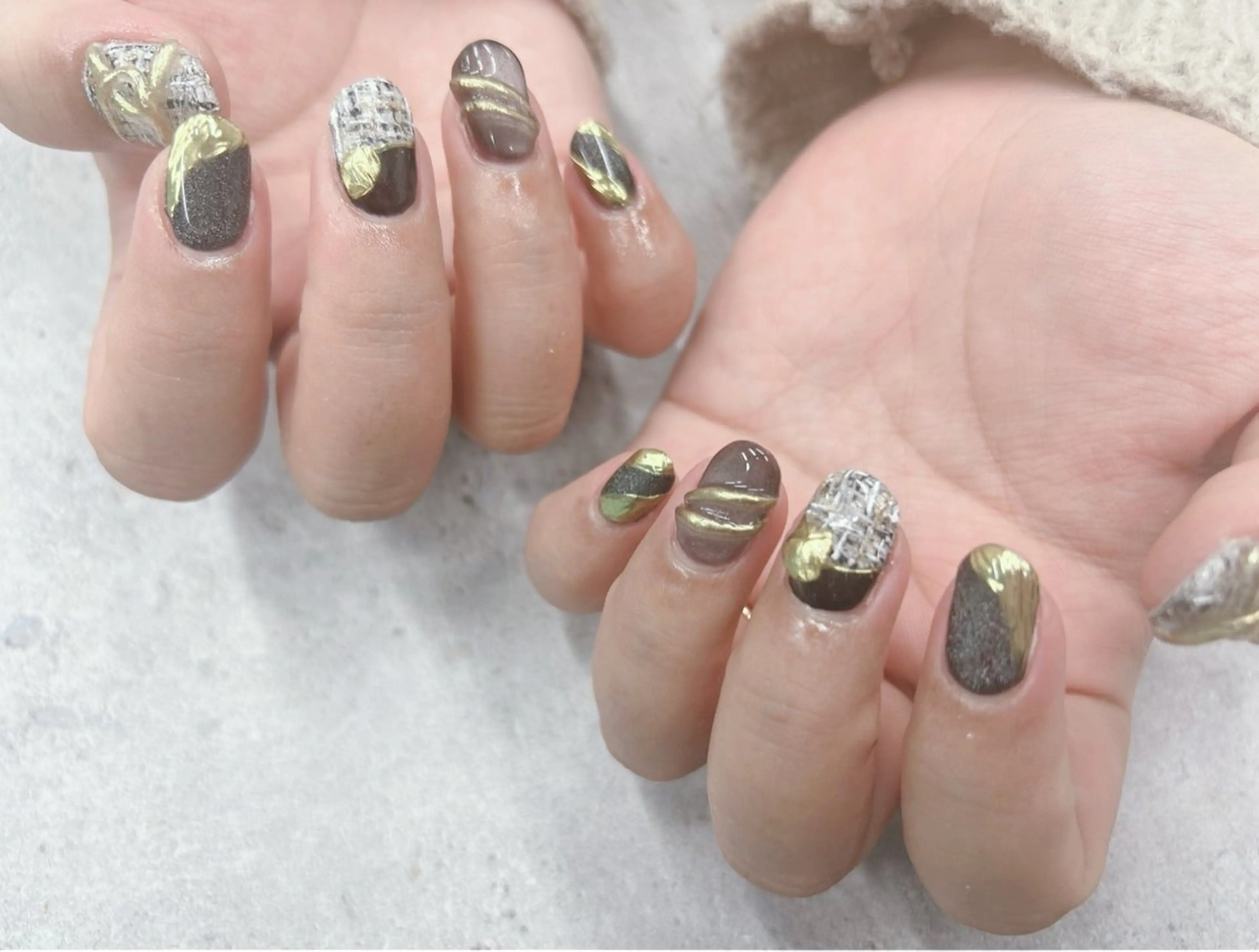 ネイル ミラーネイル ツイードネイル ハンドネイル Nail Salon agré所属・agré ネイルサロン　アグレのネイルデザイン