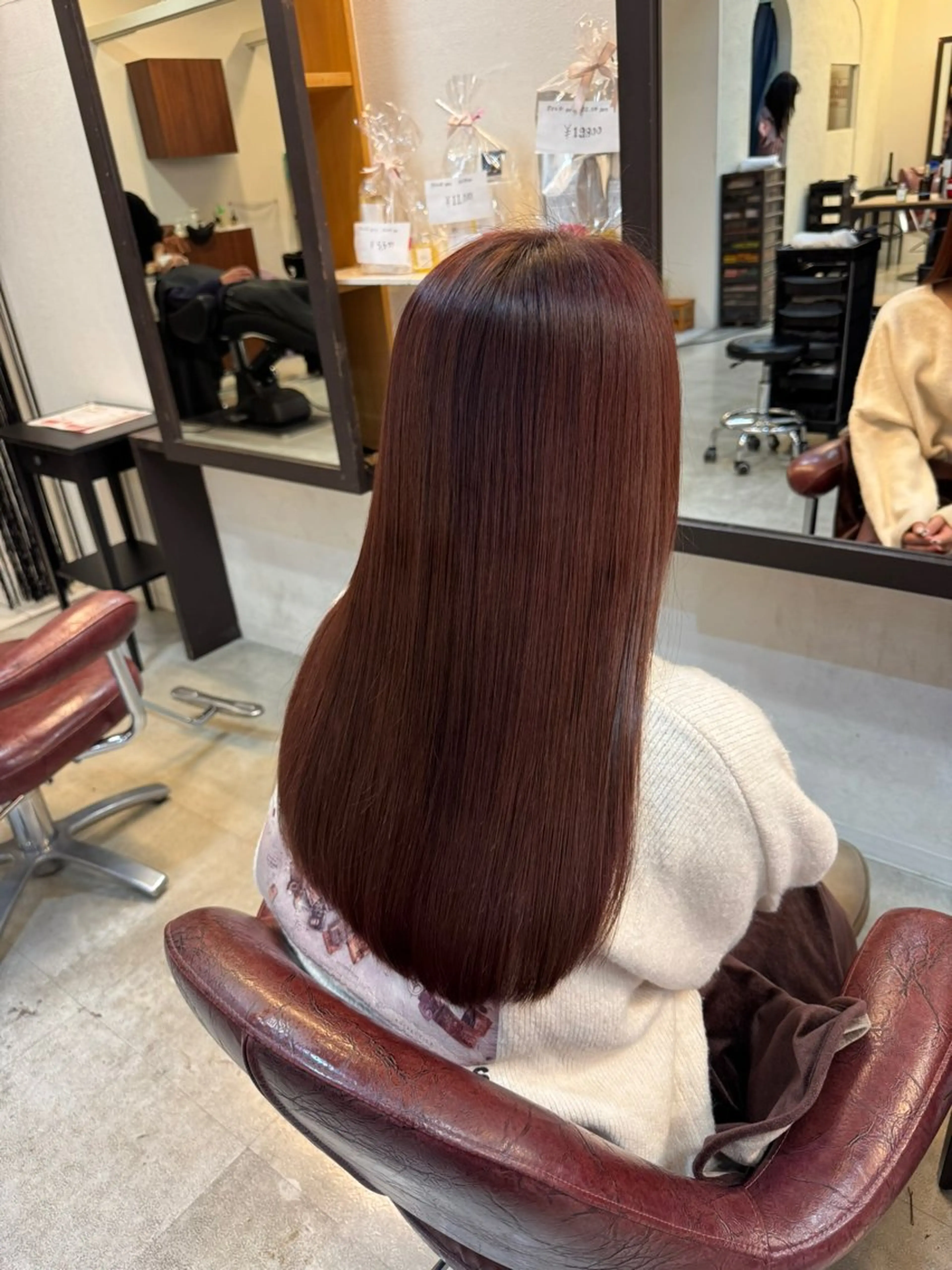 セミロング 切りっぱなしボブ ピンクブラウン ボブ ハイライト 髪質改善 カツモト マナ🍒のヘアスタイル