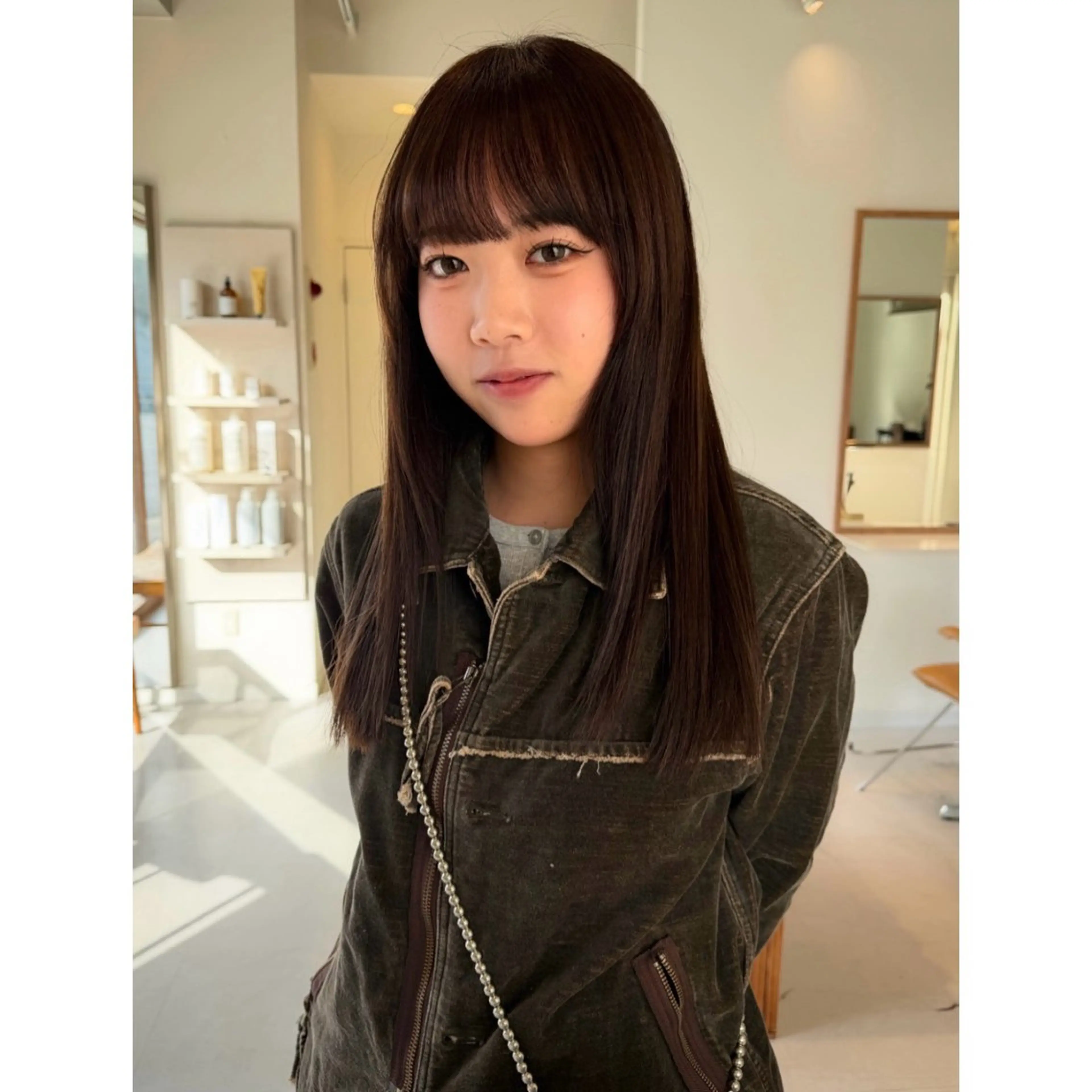 ロング カラー ベージュカラー 透明感カラー オリーブベージュ カット ヘアカラー トリートメント ボブパーマ/艶カラー 透明感カラー/ユメノのヘアスタイル