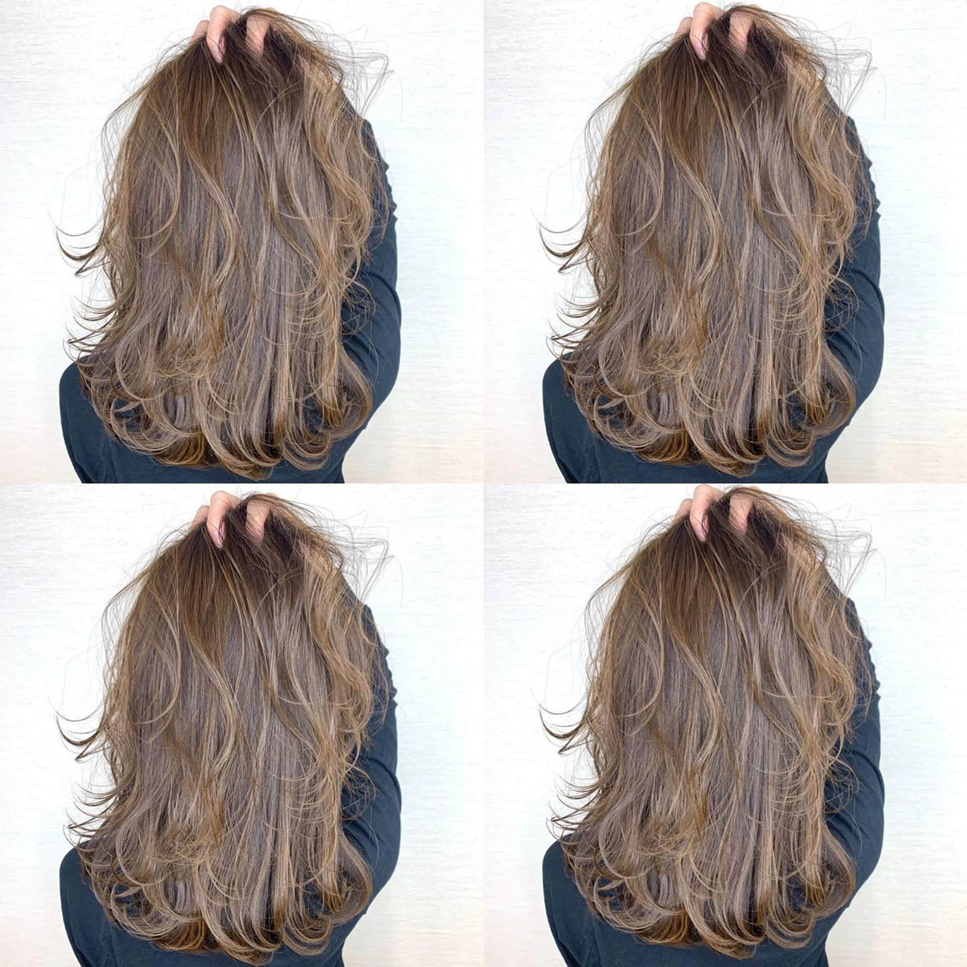 セミロング カラー ベージュカラー ハイライトカラー ハイライト 韓国レイヤーカット/ ダブルカラーのヘアスタイル