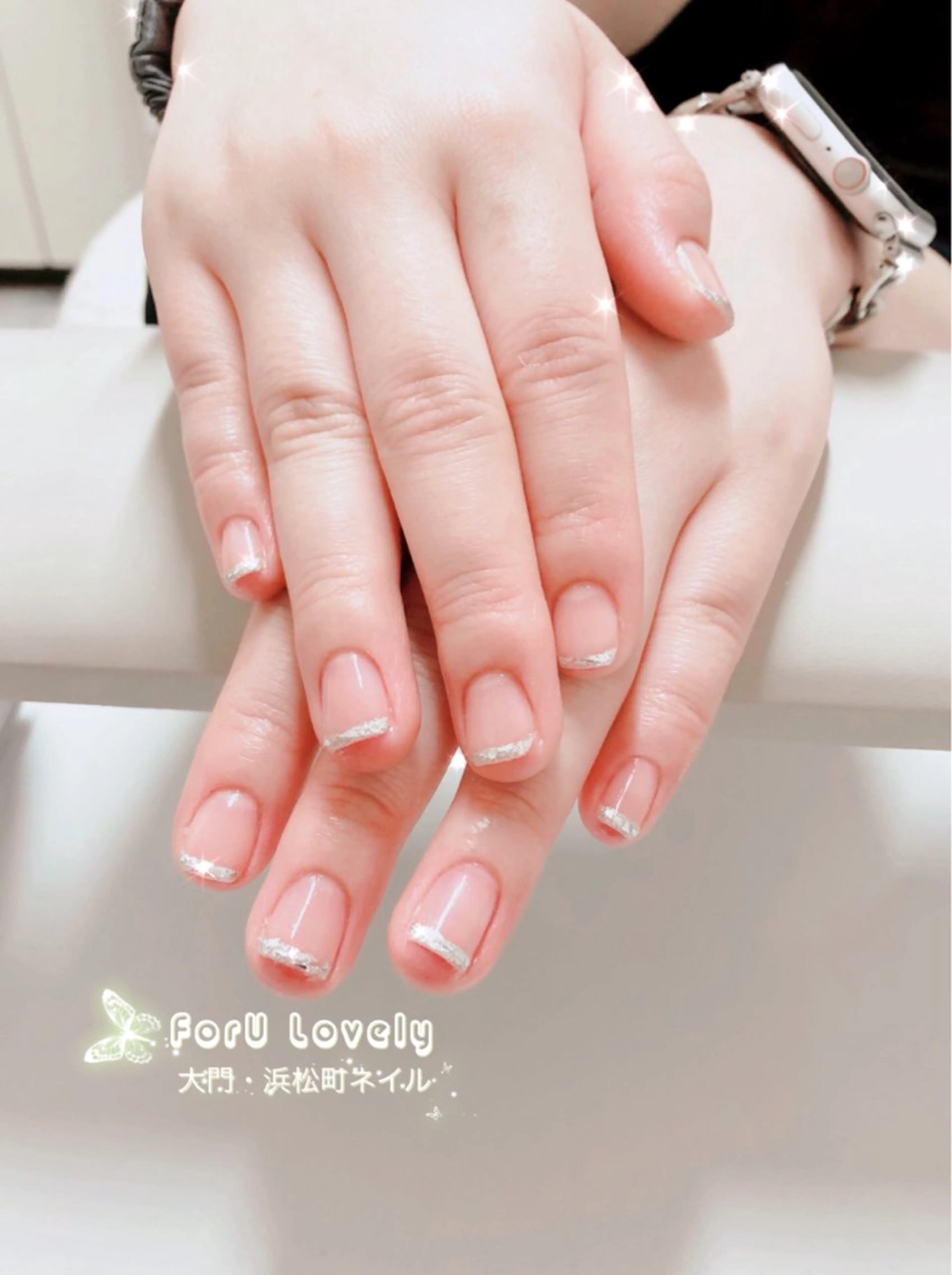 ネイル フレンチネイル ガラスフレンチ キラキラネイル ピンク スカルプネイル ハンドネイル ハンドケア 大門浜松町 ネイルのネイルデザイン