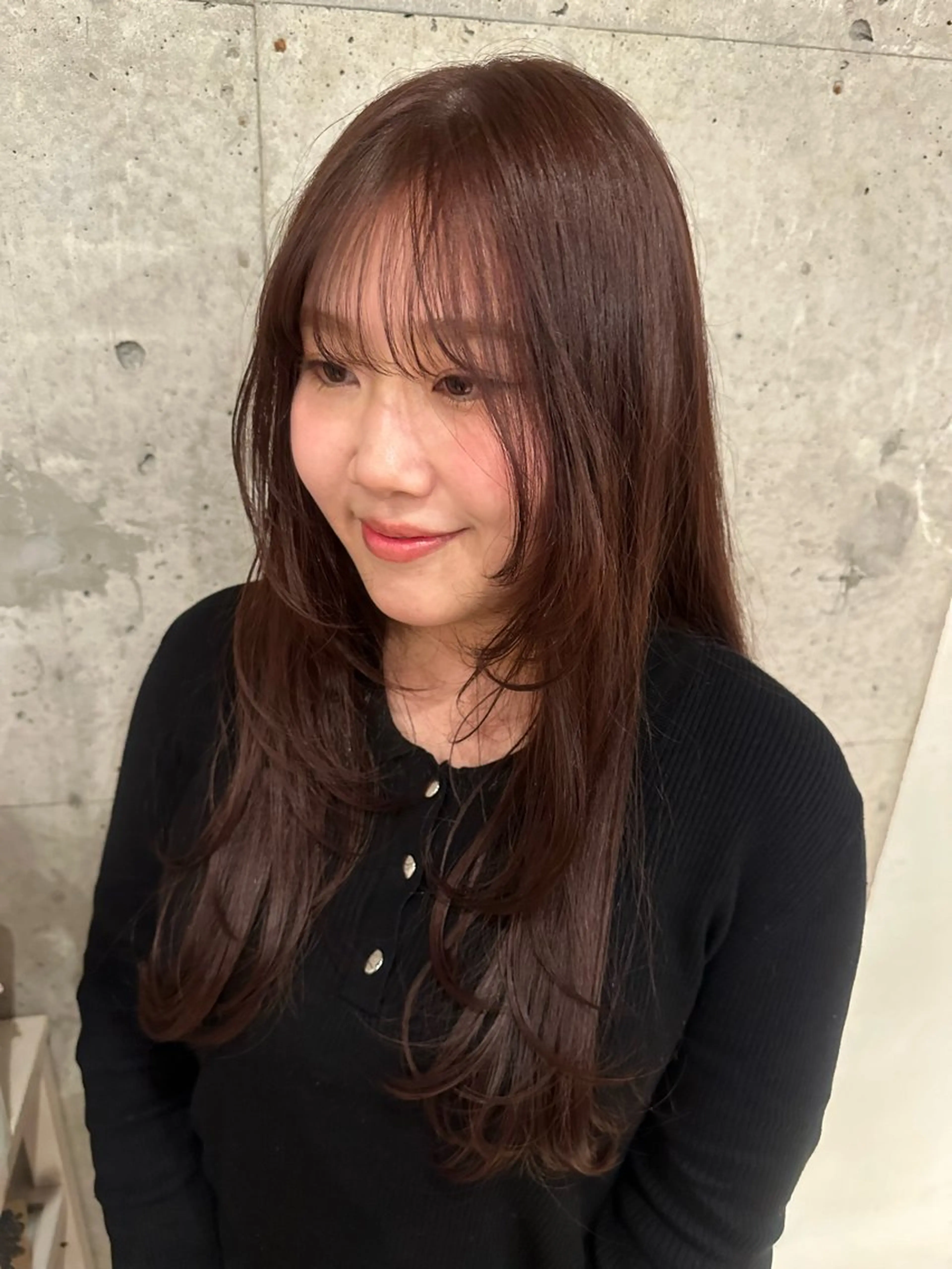 ミディアム カラー ベージュカラー 顔まわりレイヤー レイヤーカット ボブ/レイヤー/ニュ アンスパーマ/小夏のヘアスタイル