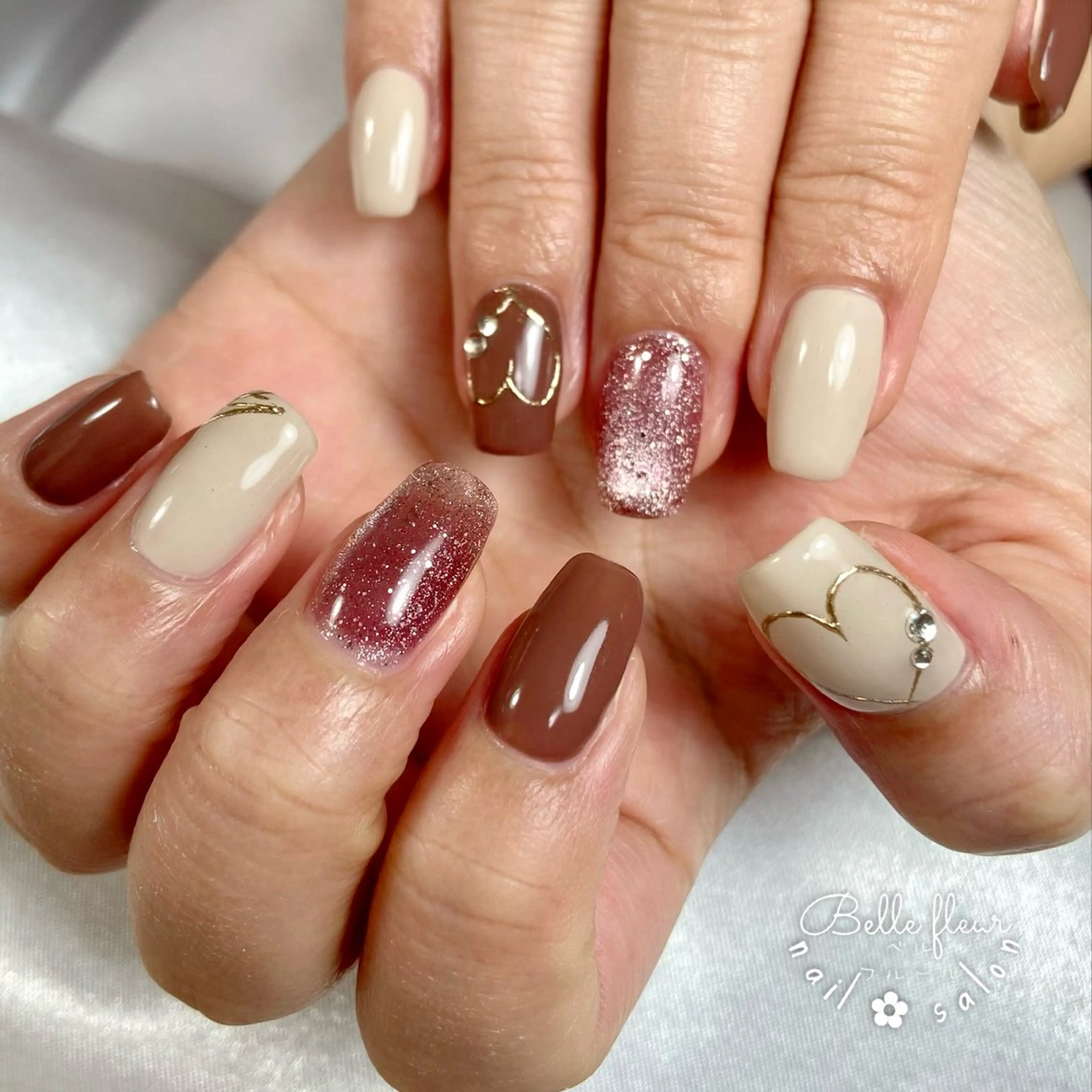 ネイル ハート バレンタイン ハンドネイル ﾈｲﾙｻﾛﾝ Bellefleurのネイルデザイン