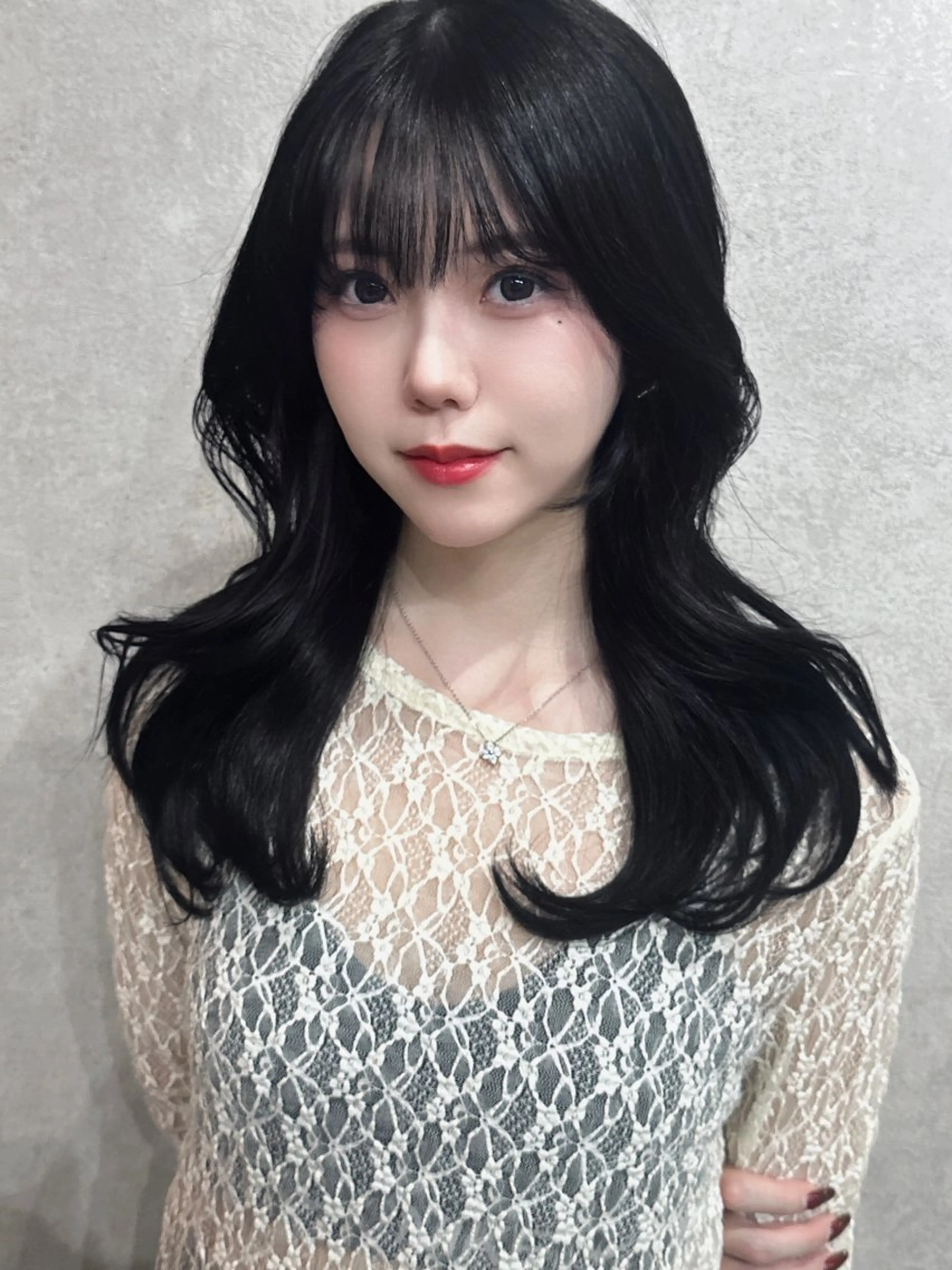 ミディアム カラー ボブレイヤー ミディアムレイヤー ボブ 顔まわりレイヤー 顔周りカット AiM エイム　韓国レイヤーのヘアスタイル