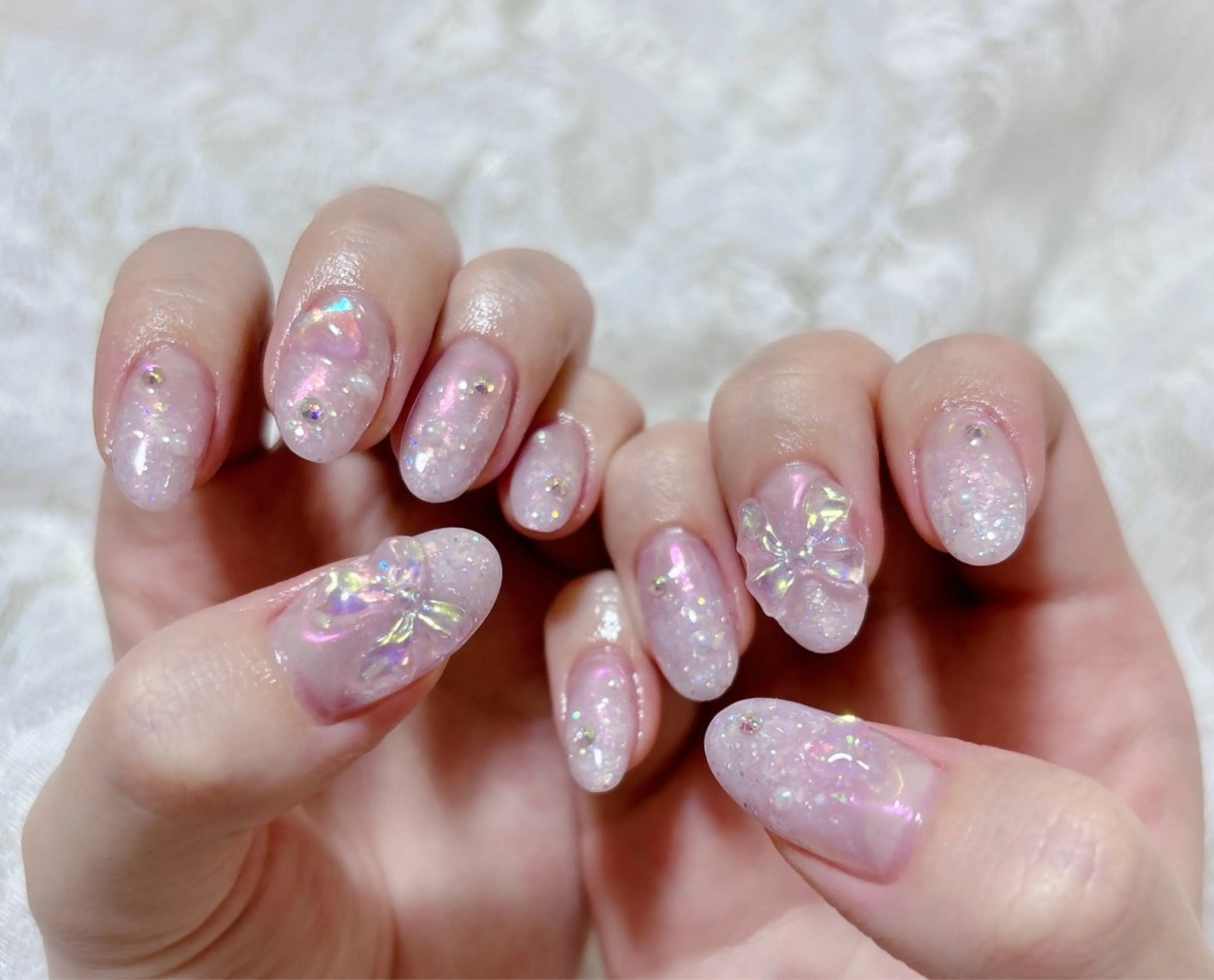 ネイル オーロラネイル 氷ネイル・うるうるネイル ハンドネイル FLARE NAIL フレアネイルのネイルデザイン