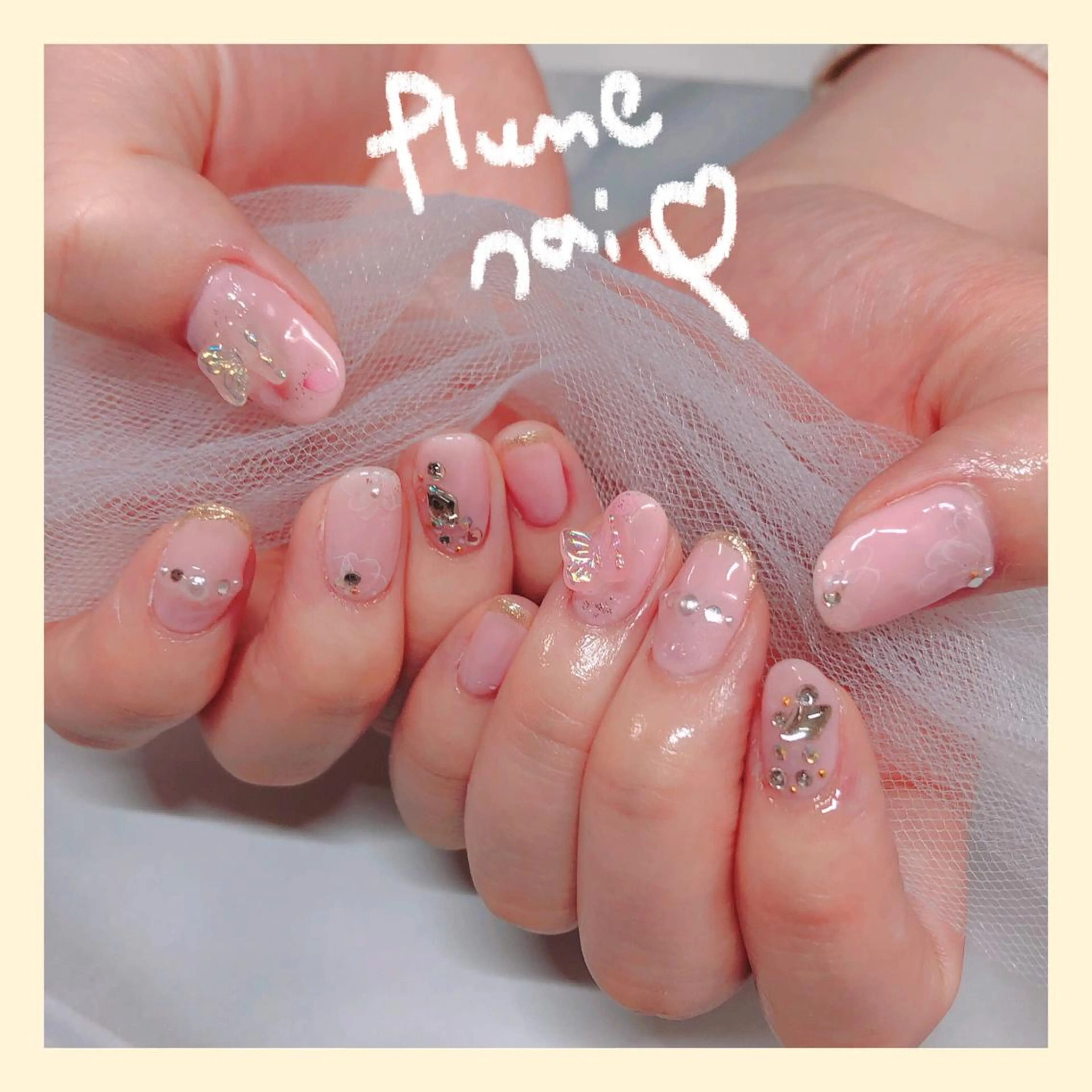 ネイル アートネイル フラワーネイル ハート キラキラネイル 韓国ネイル ハンドネイル plume nail ☆韓国ネイルのネイルデザイン