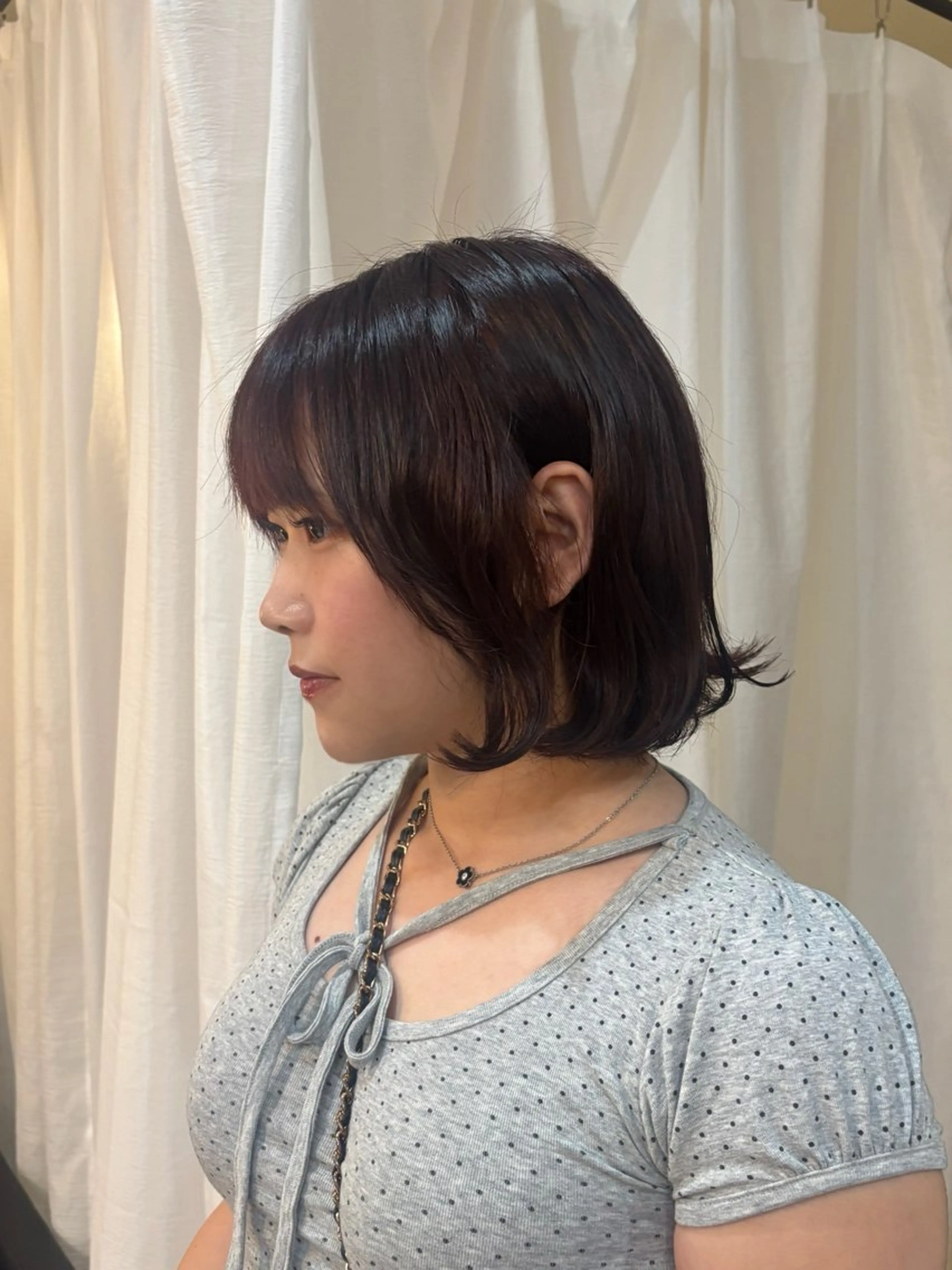 ショート パーマ ボブ 外ハネヘア カット パーマ ゆうめ 透明感カラー /韓国風レイヤーのヘアスタイル