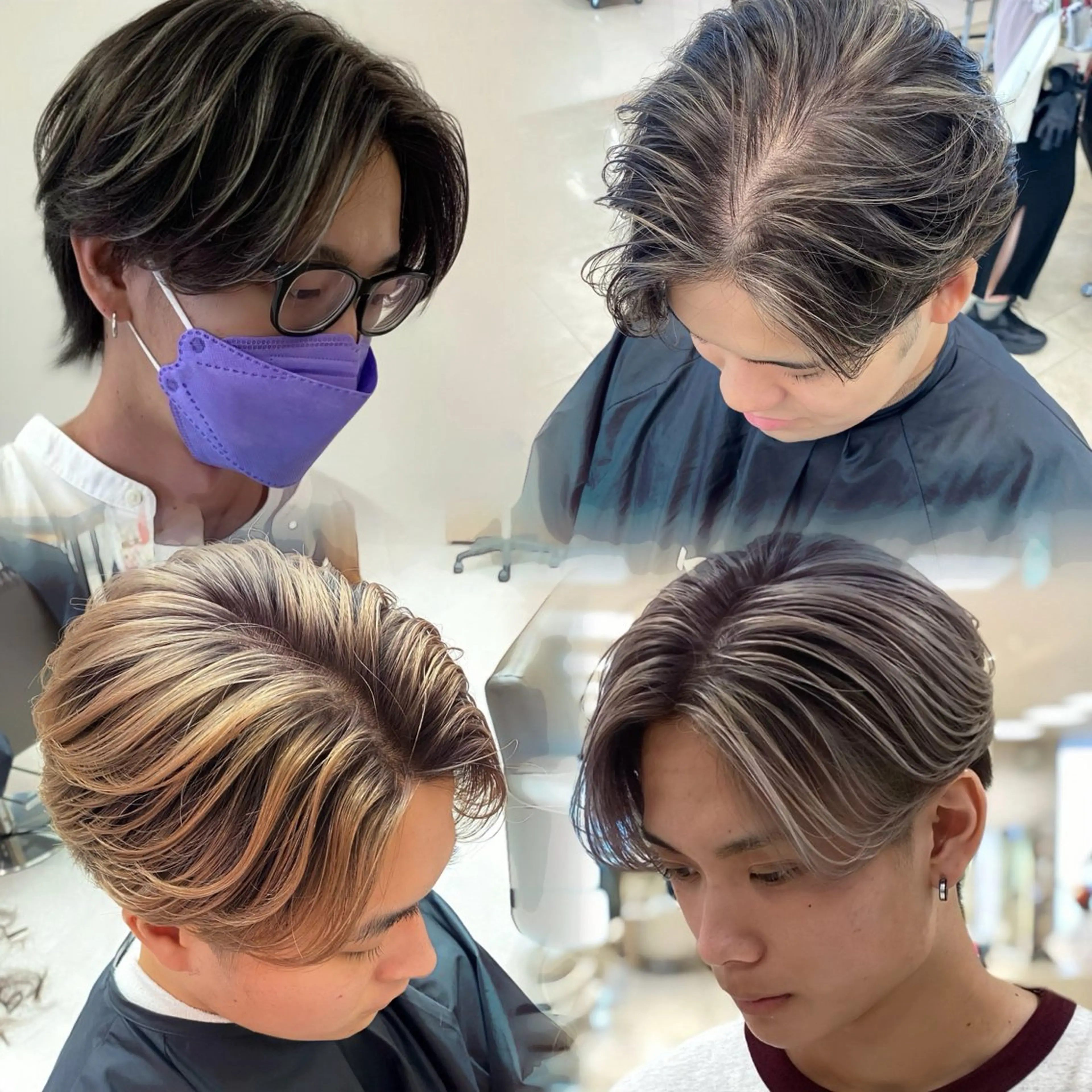 カラー メンズ メンズバレイヤージュ メンズブリーチ メンズハイライト バレイヤージュ ブリーチ 銀座/ハイライト特化 🌿ブリーチ/片山のヘアスタイル