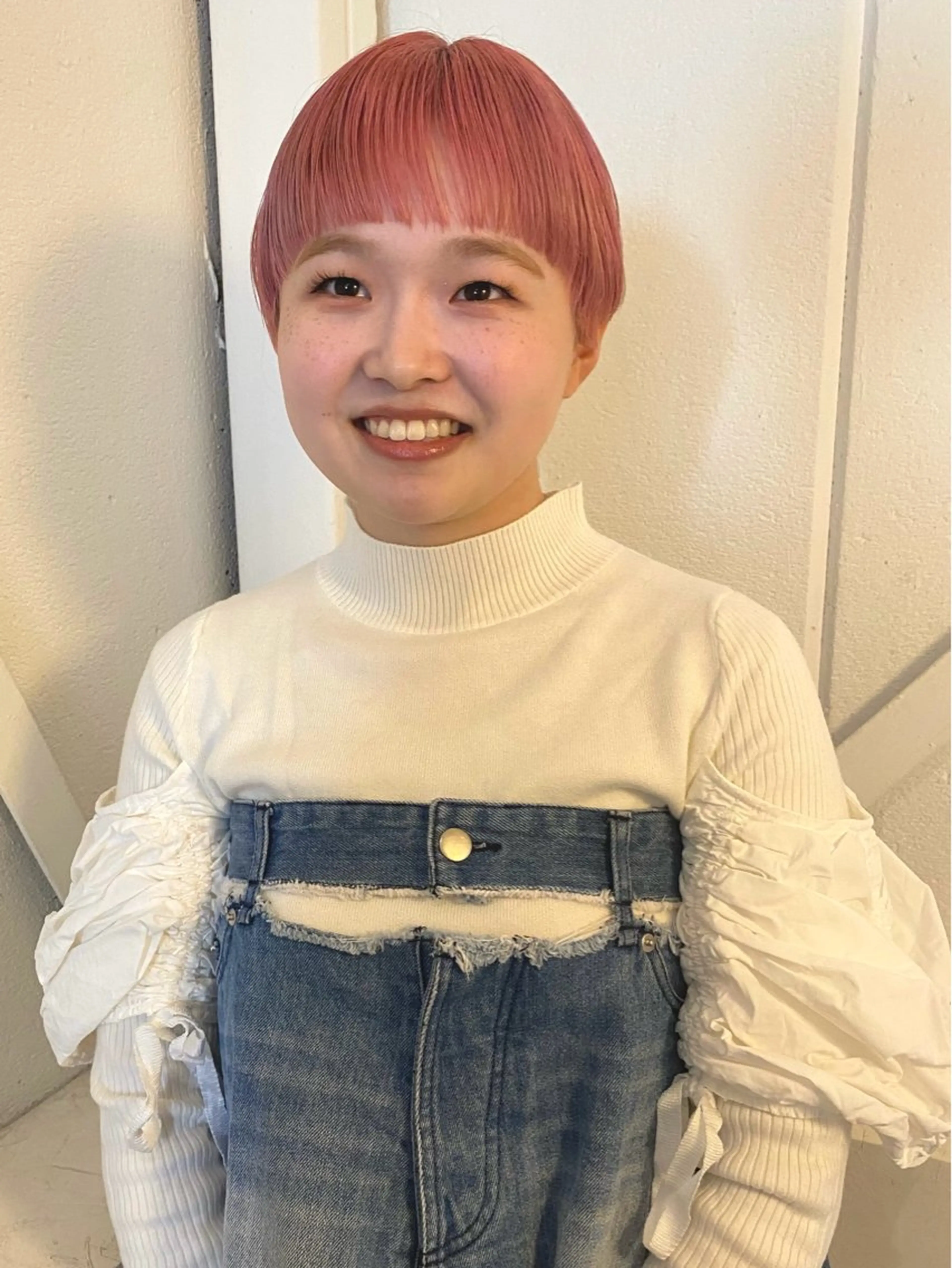 ショート カラー ピンクカラー カット ヘアカラー トリートメント 森貴裕/ベージュ/ パーマ/オリーブのヘアスタイル