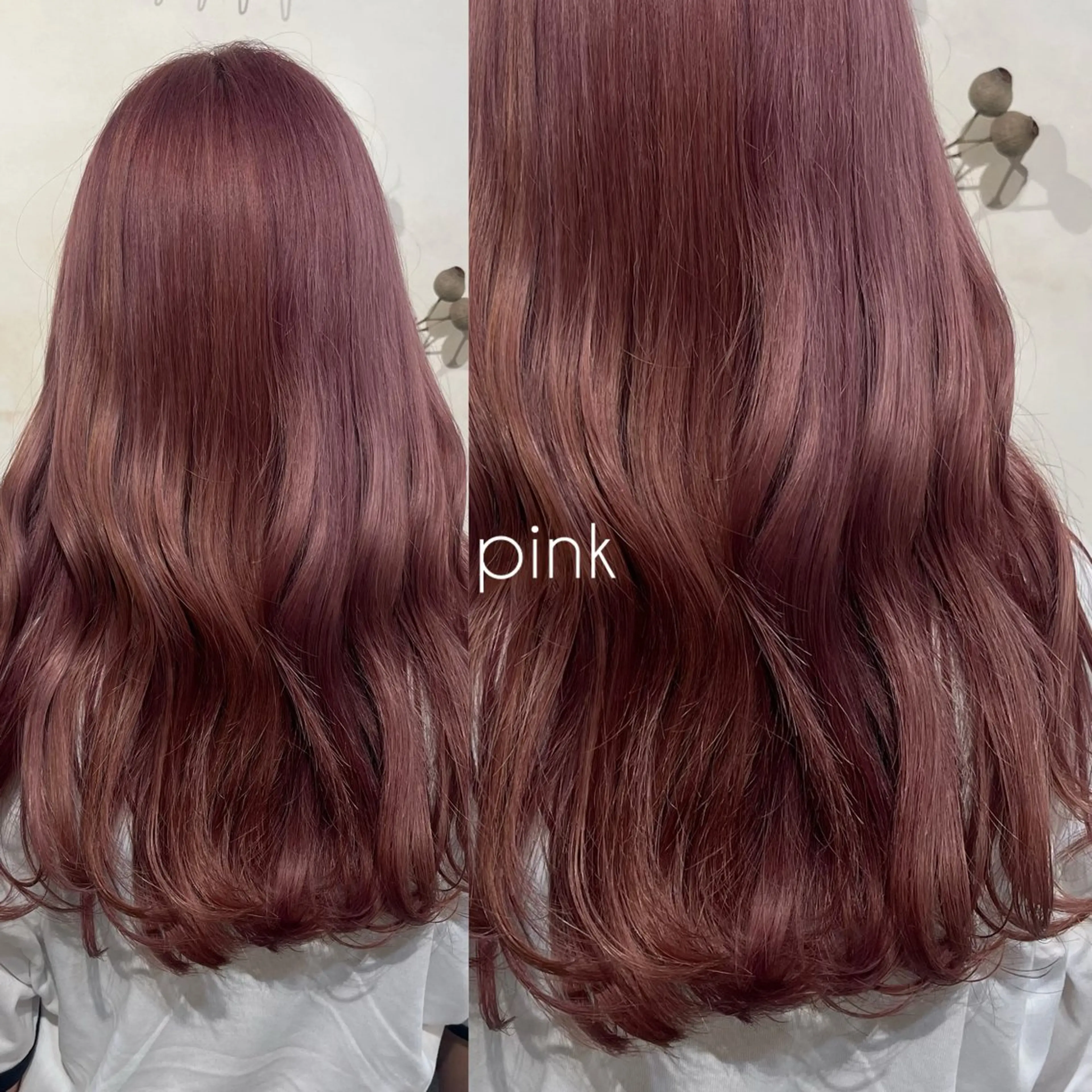 ロング カラー ブリーチ ピンクカラー カット ヘアカラー トリートメント 片柳 美友季のヘアスタイル