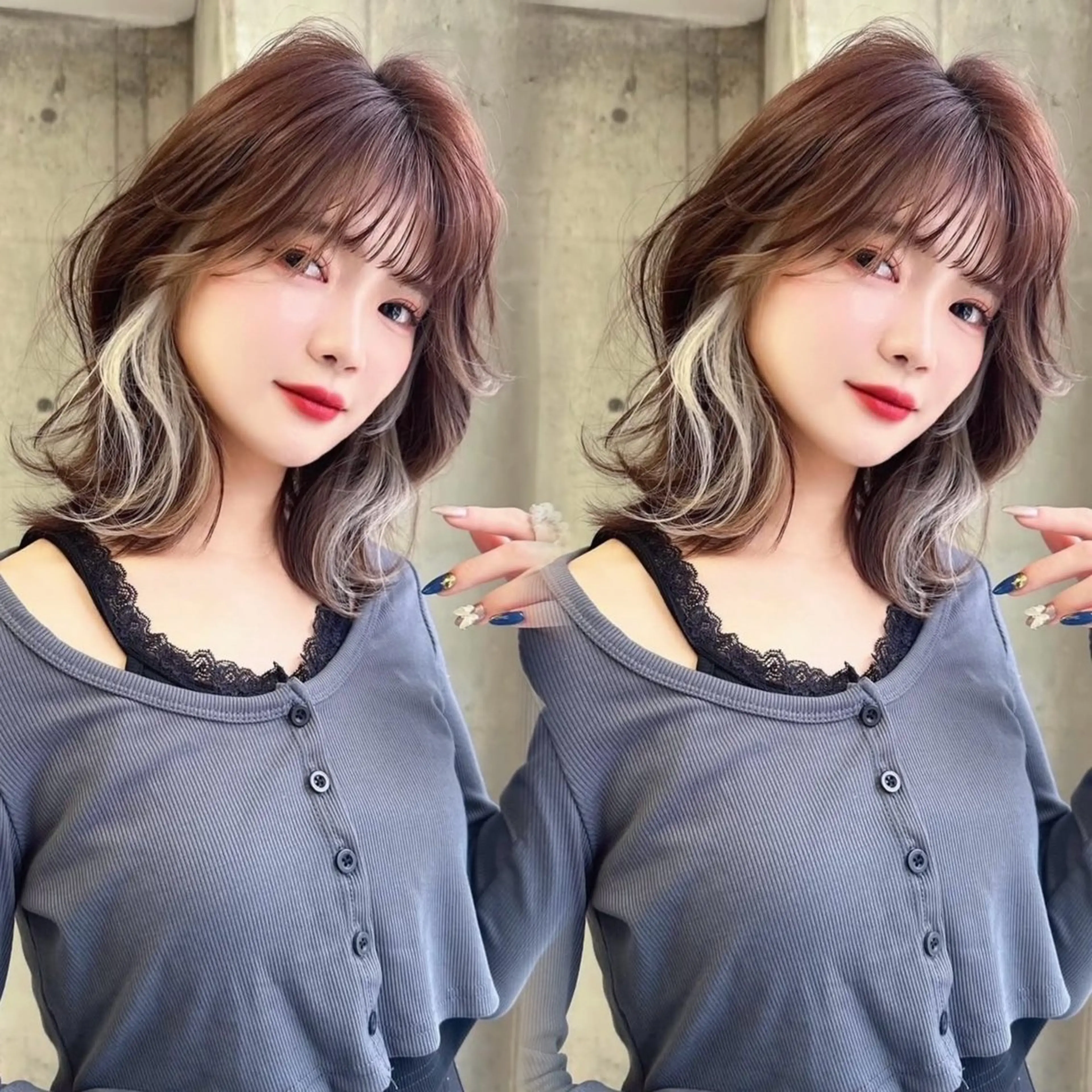 ミディアム カラー くびれヘア 韓国風ヘア レイヤーカット 外ハネヘア ヘアカラー トリートメント 水光艶カラー/ 艶ブリーチ/颯のヘアスタイル