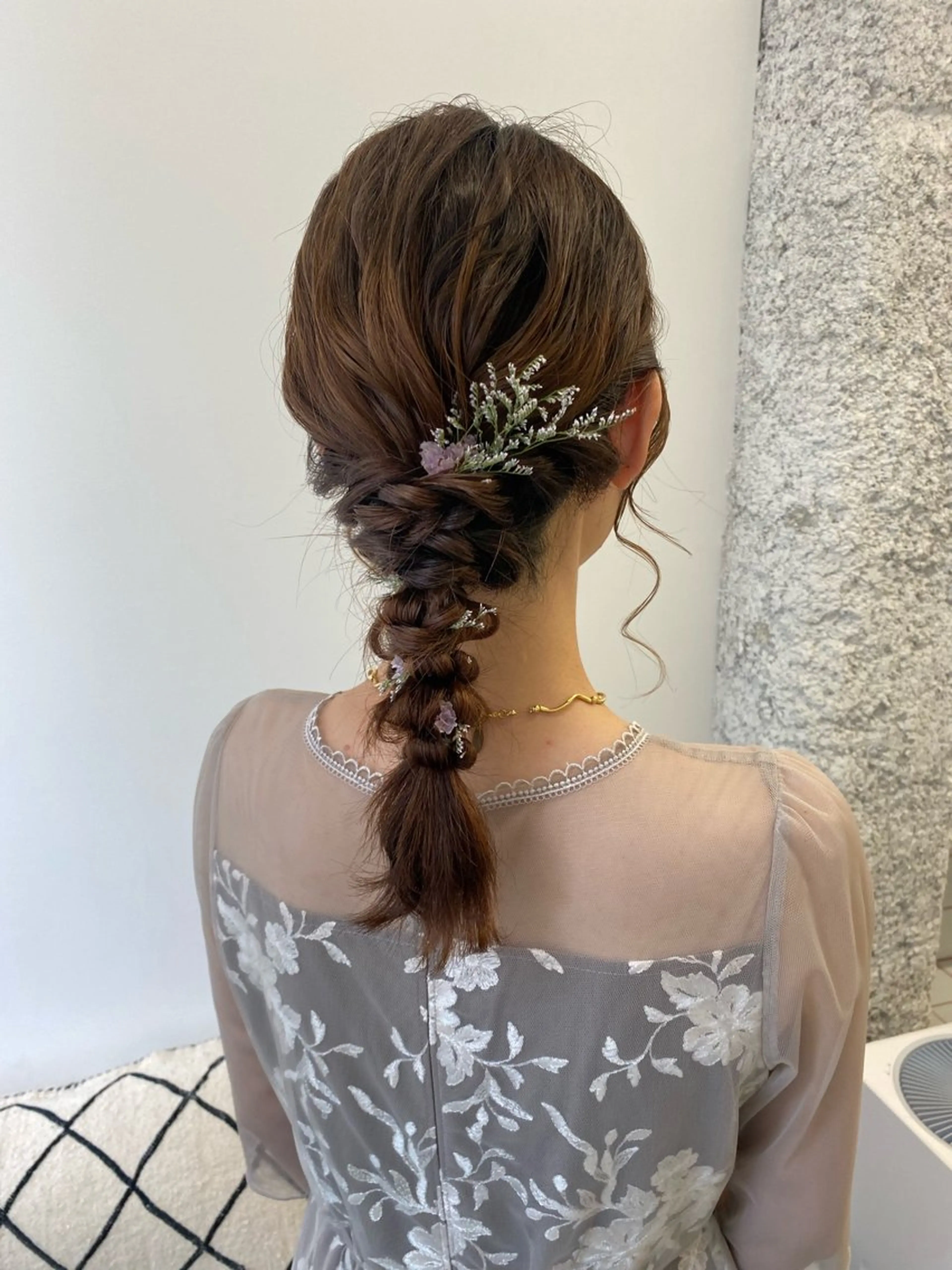 ミディアム カラー ヘアアレンジ 結婚式・ブライダル ヘアカラー トリートメント ヘアセット NIKO/名古屋/ 伏見/花屋併設のヘアスタイル