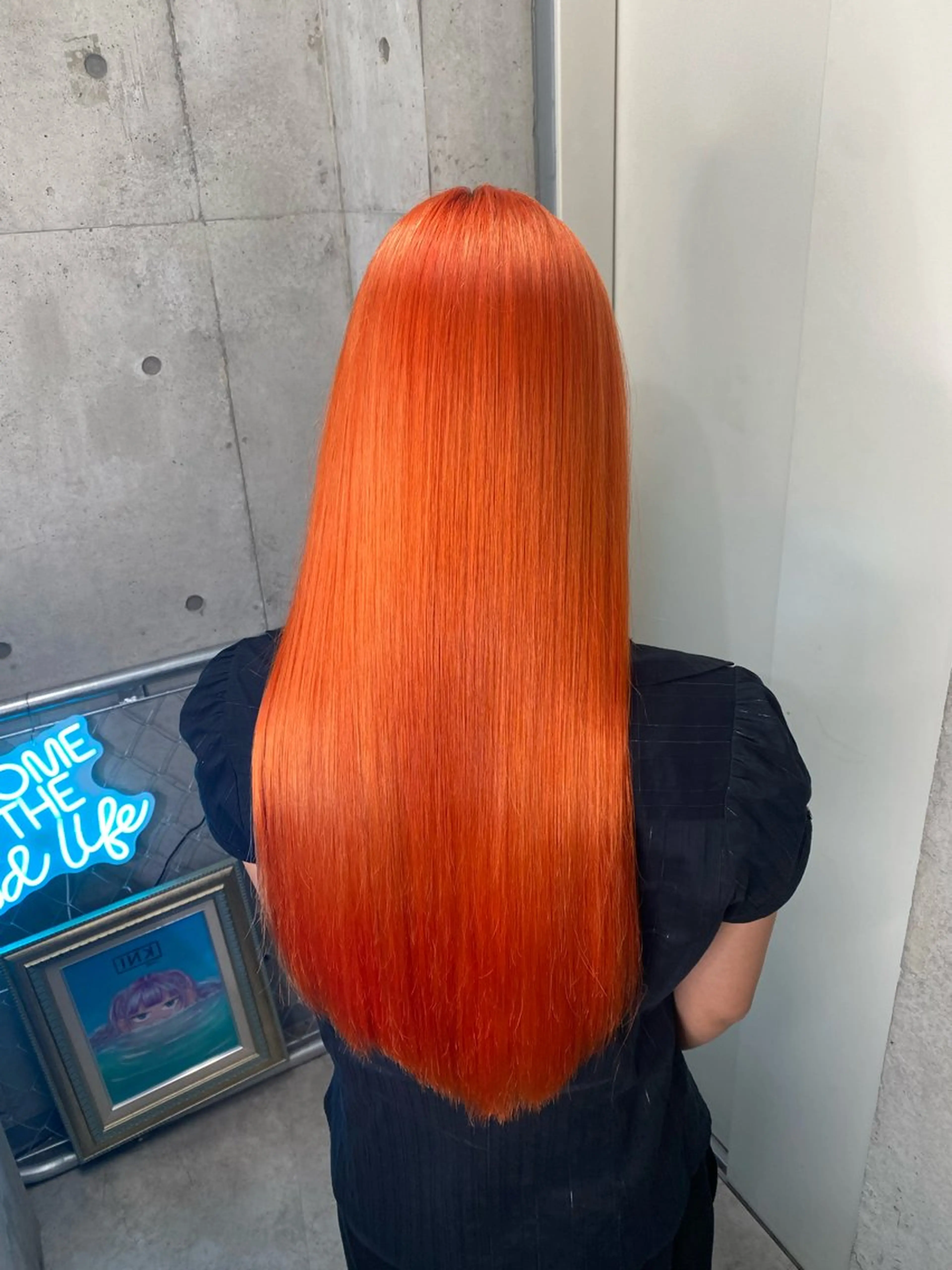 ロング カラー オレンジ ヘアカラー トリートメント 國分 伸也のヘアスタイル