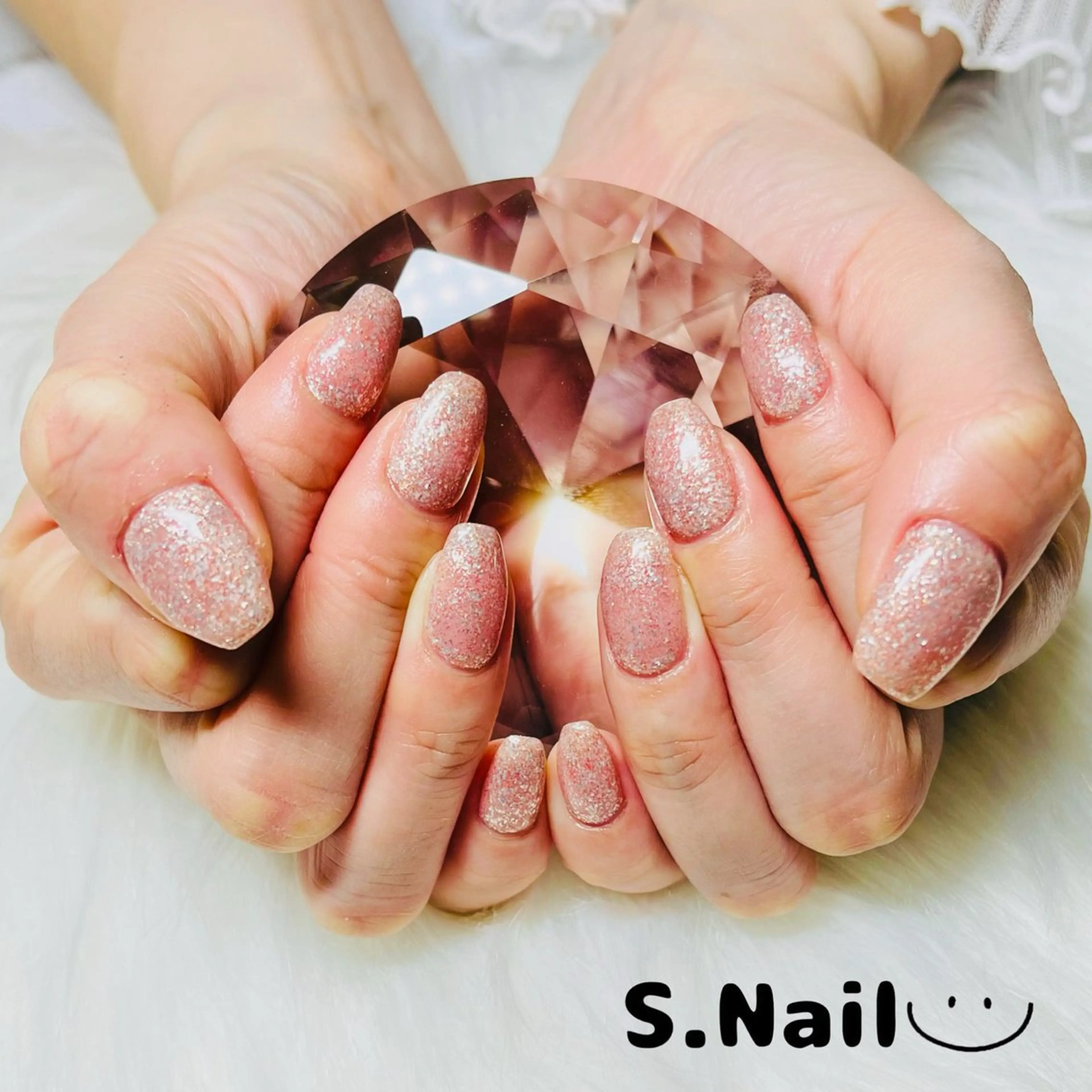 ネイル ラメ(グリッター) ワンカラーネイル ピンク プライベートサロン/ S.Nailのネイルデザイン