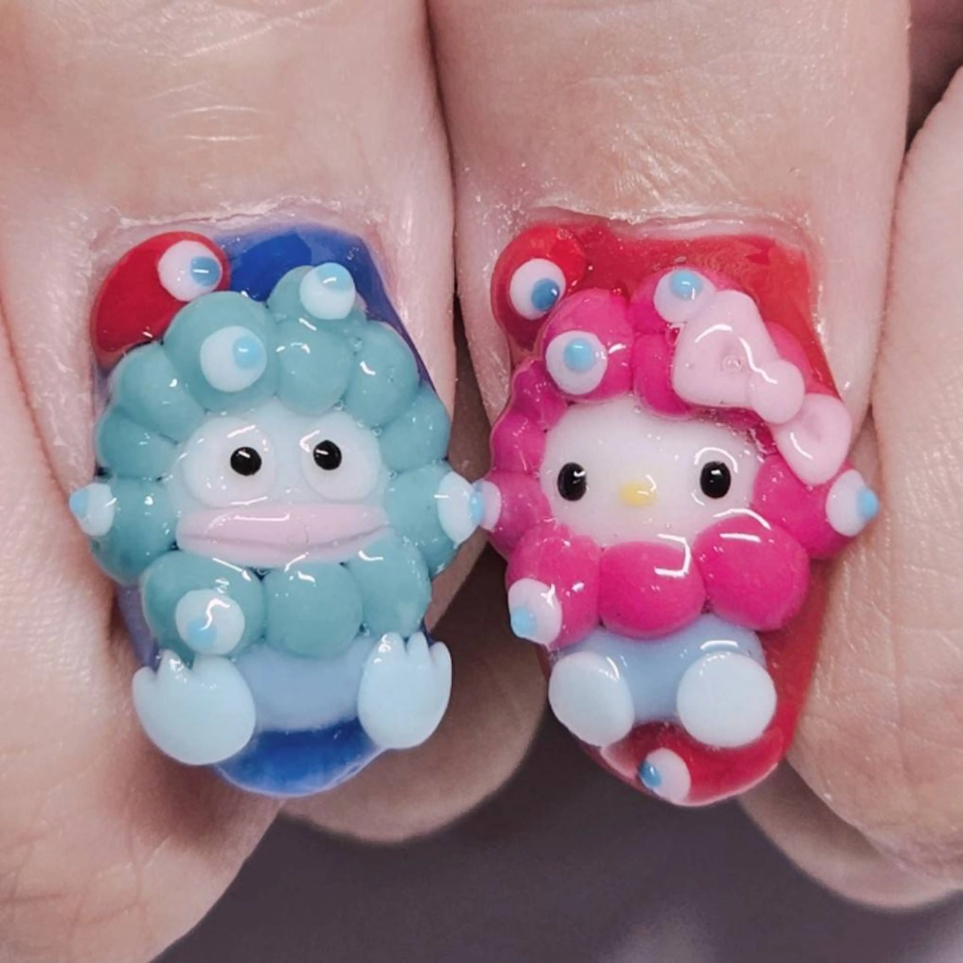 ネイル アートネイル ブルー 赤色 ハンドネイル よしだ ひろきのネイルデザイン