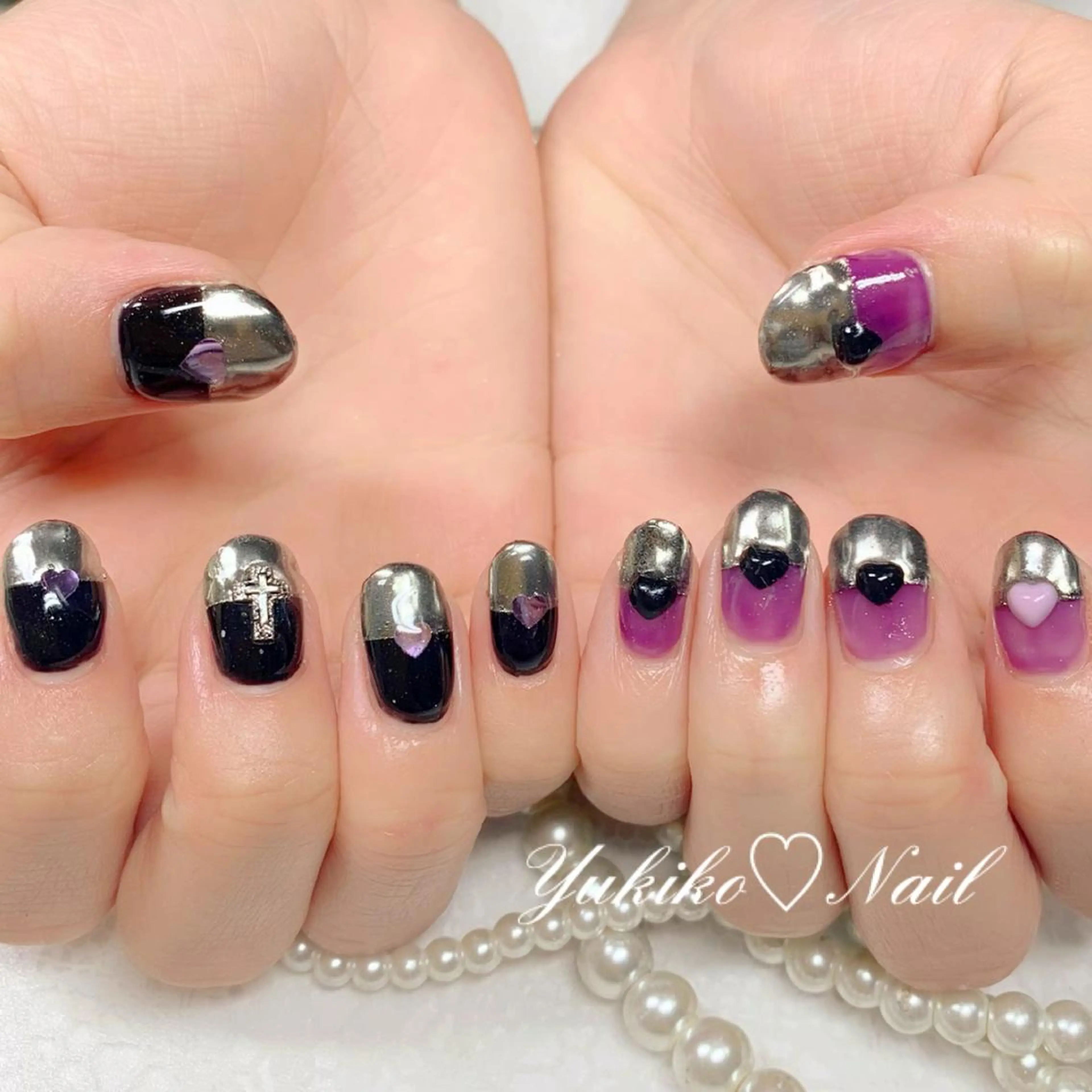 ネイル ハート ミラーネイル 持ち込み ハンドネイル ユキコ ネイルのネイルデザイン